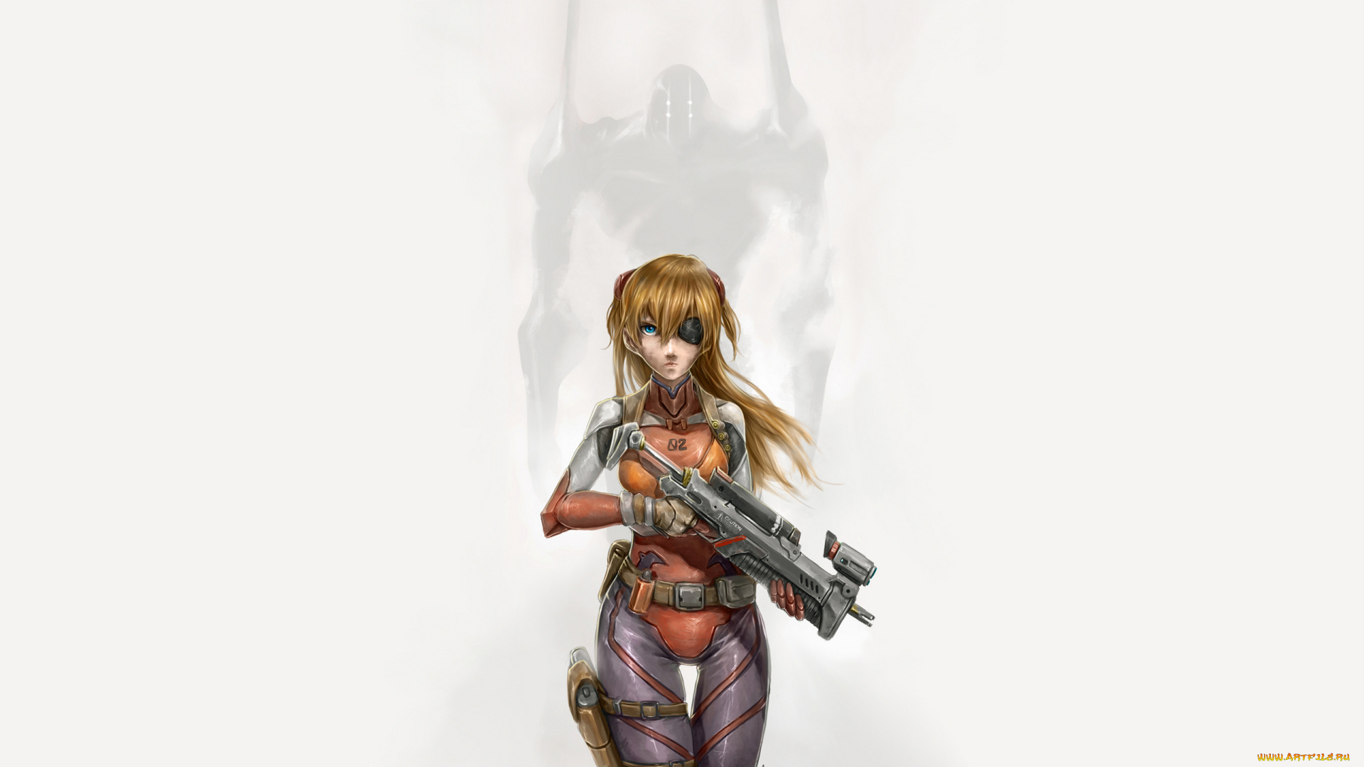 аниме, evangelion, простой, фон, оружие, костюм, девушка, ева, asuka, langley, neon, genesis