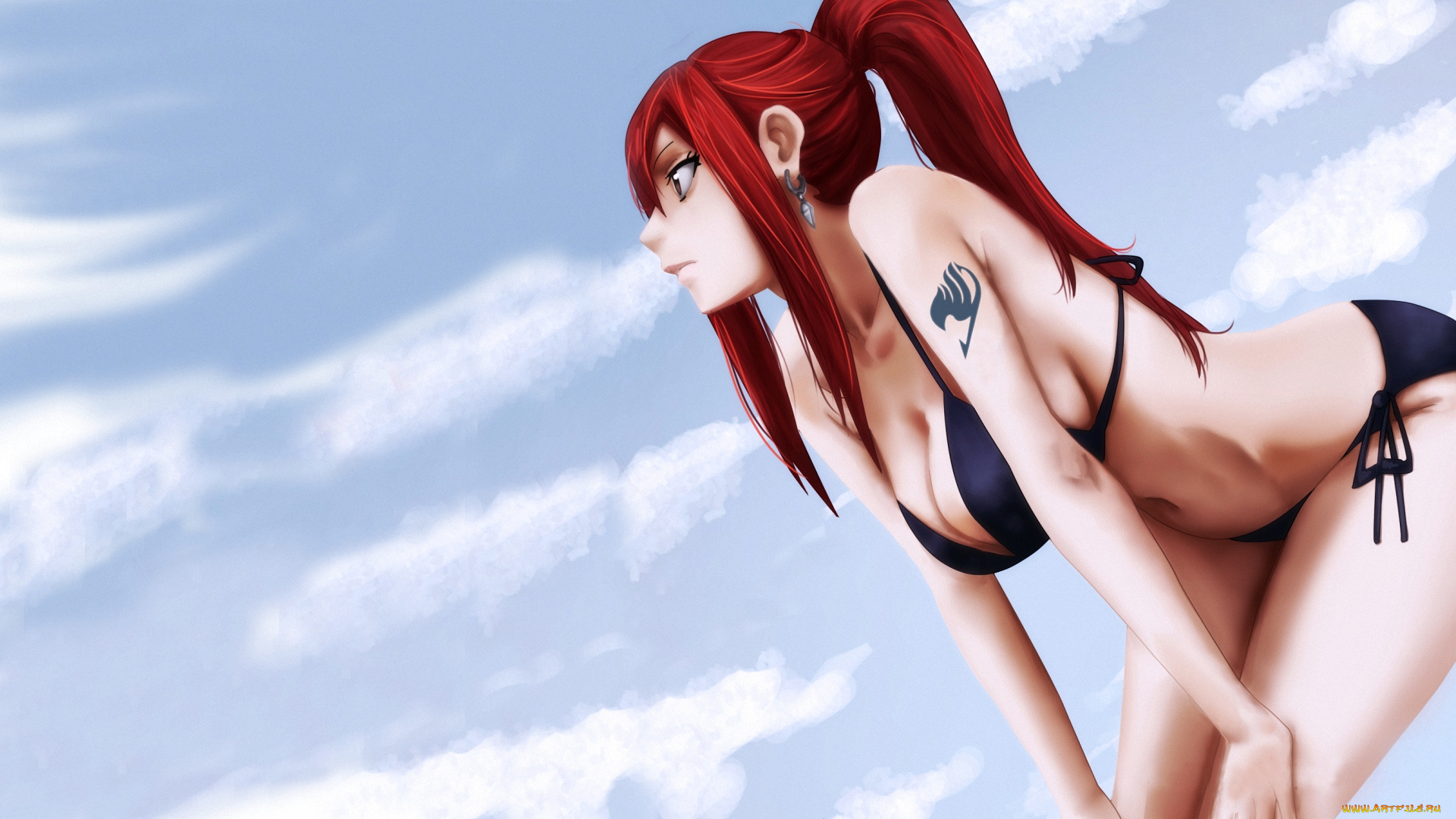 аниме, fairy, tail, волшебник, маг, чародей, облака, купальник, девушка, elza