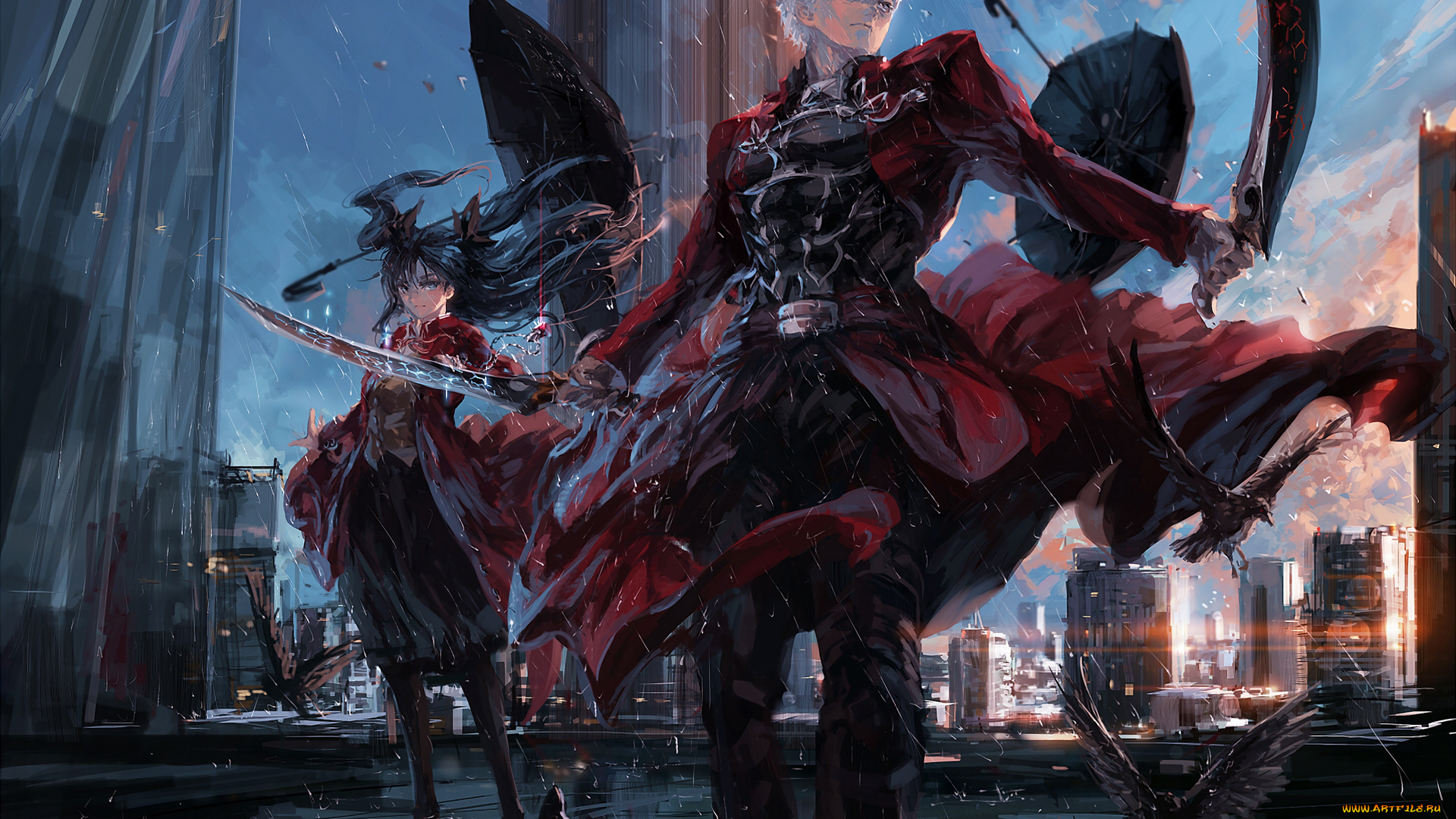 аниме, fate, stay, night, stu, dts, archer, tohsaka, rin, stay, night, upscale, девушка, арт