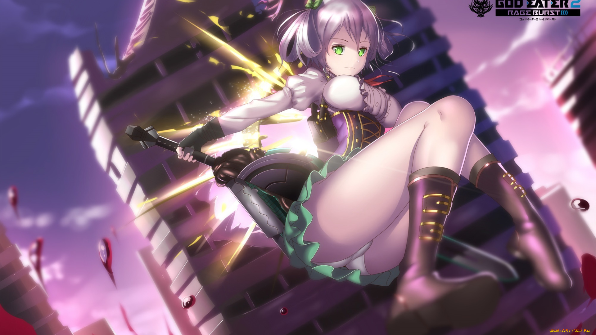 аниме, god, eater, оружие, кровь, здание, город, hkzxd0554, арт, девушка, god, eater