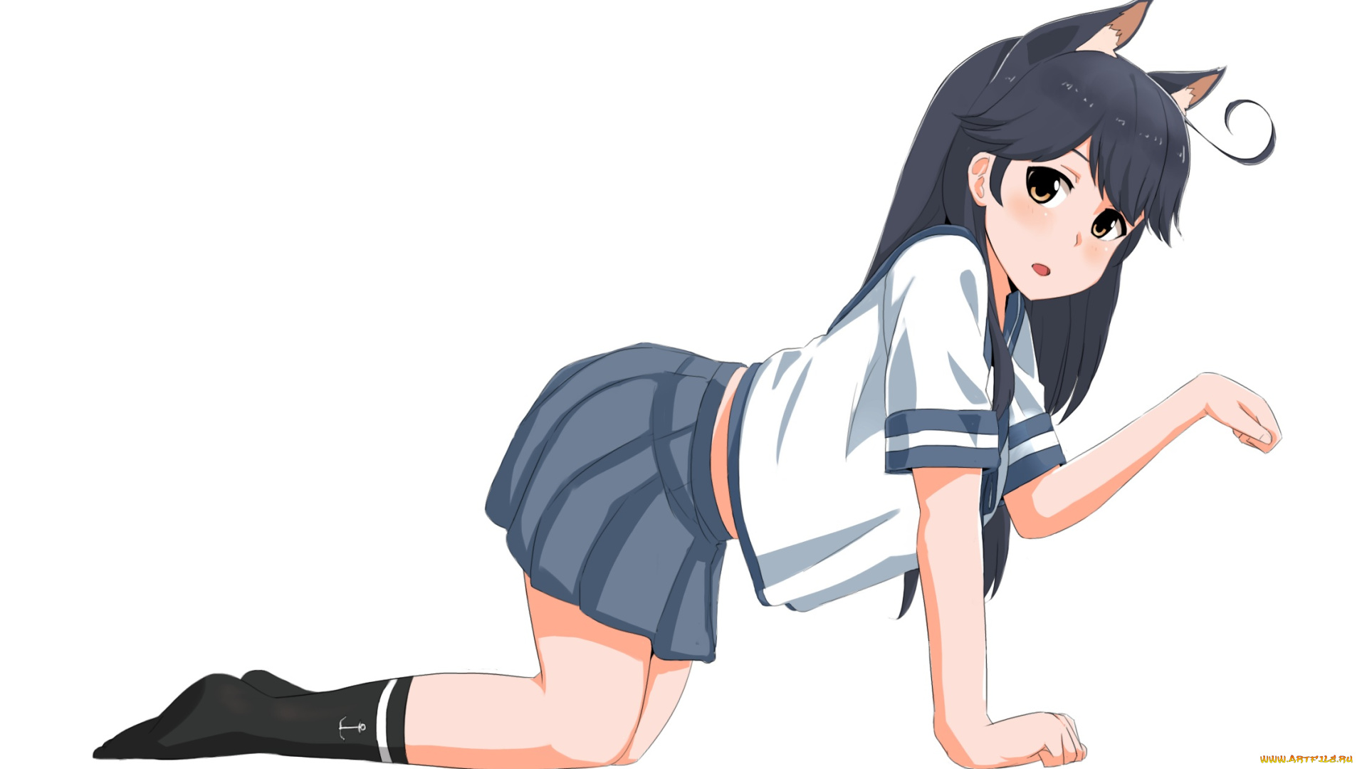 аниме, kantai, collection, арт, ritsancrossover, nao, kancolle, ushio, kantai, collection, девочка, белый, фон