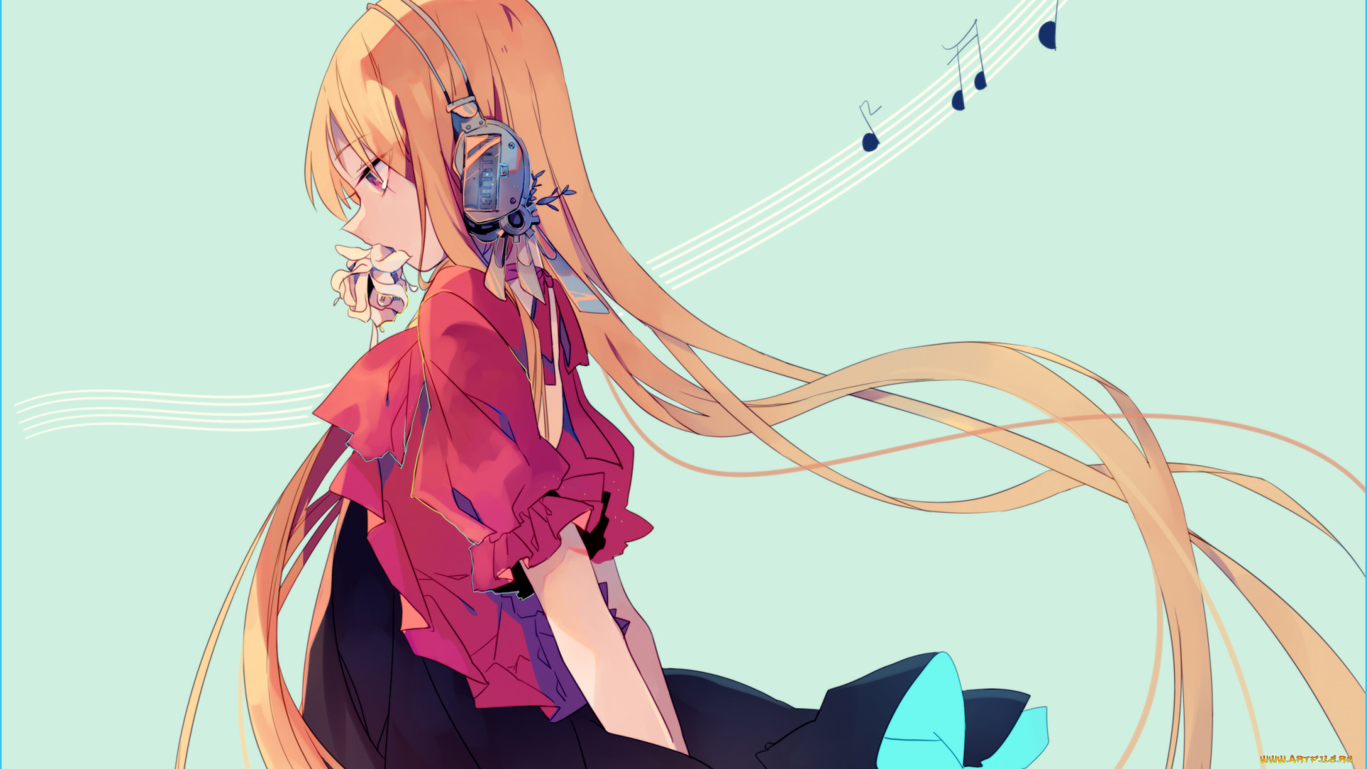аниме, музыка, marurodo, арт, фон, девушка, наушники
