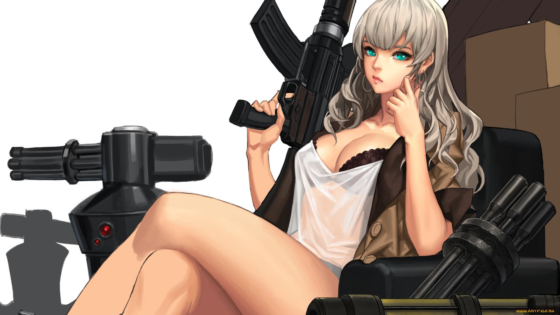 аниме, оружие, , техника, , технологии, пулемёт, девушка, арт, cherrylich