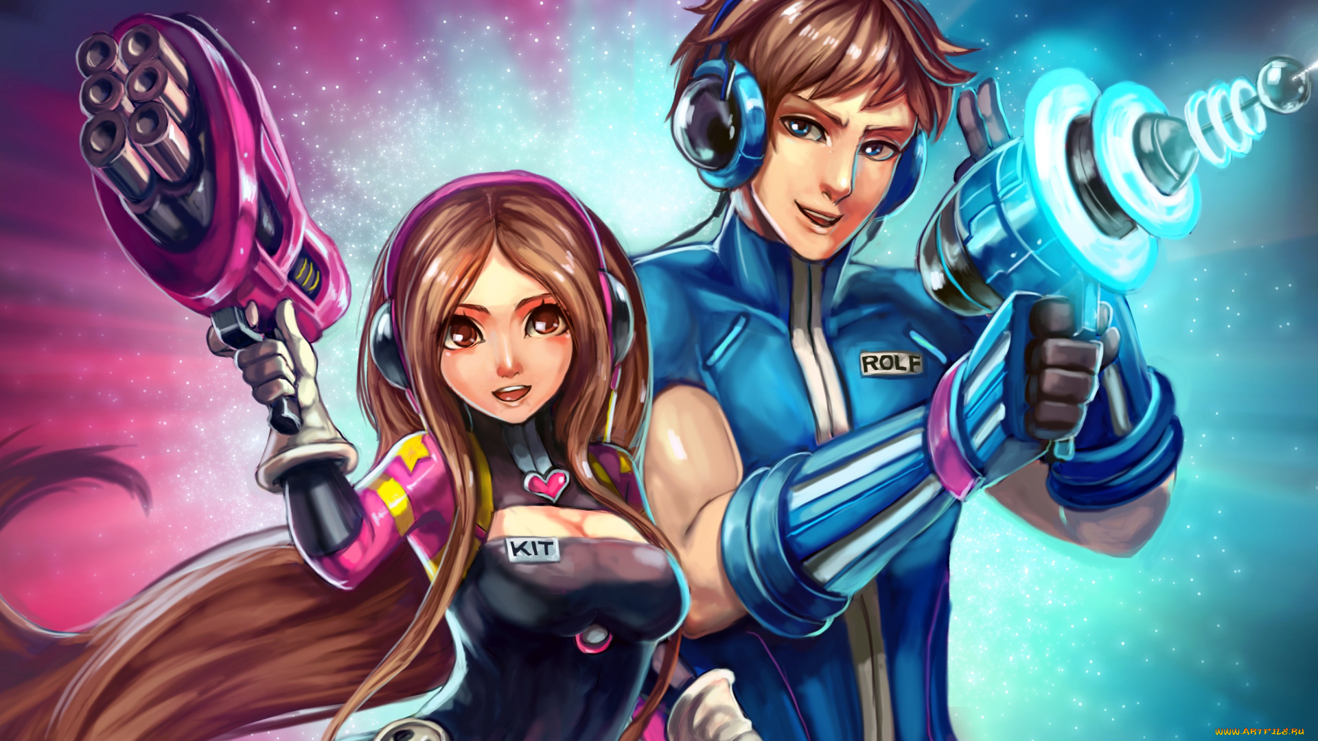 аниме, pokemon, девушка, парень, арт, оружие