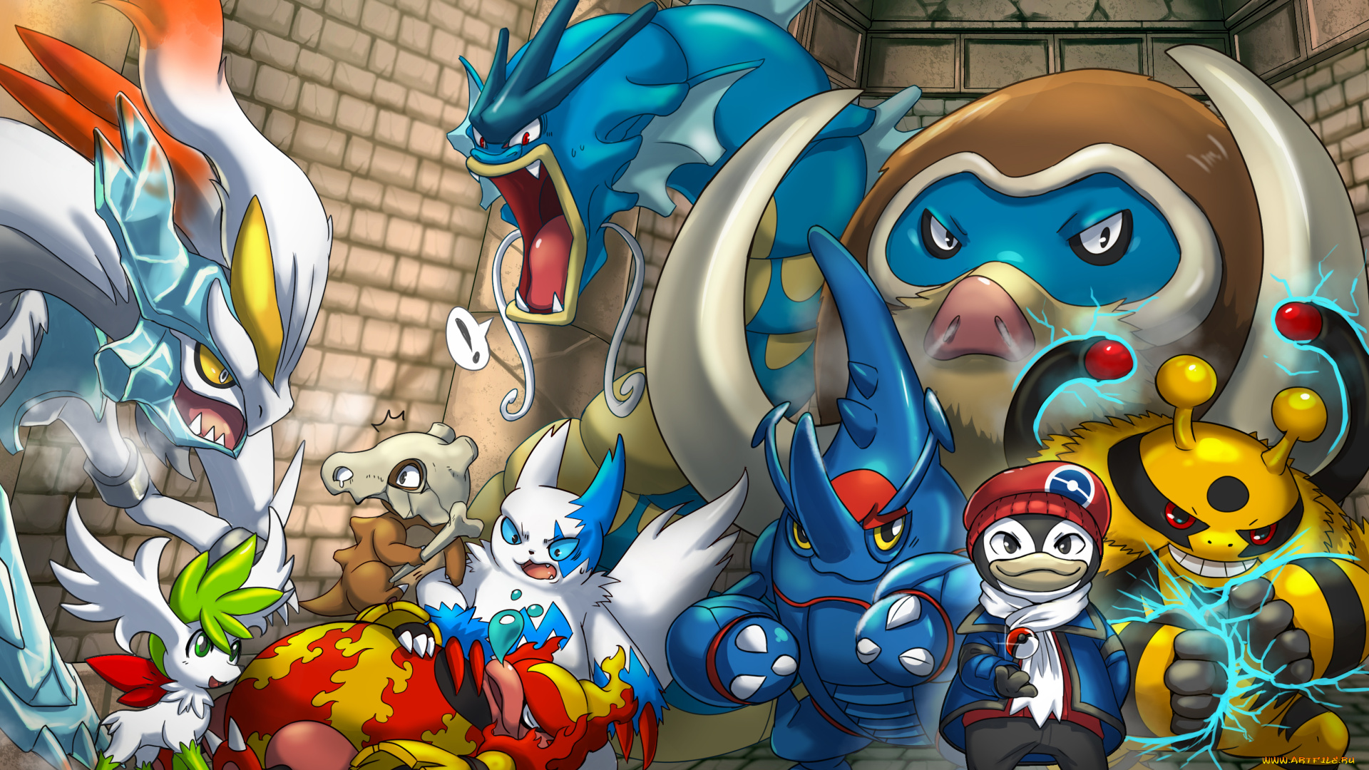 аниме, pokemon, группа, покемоны, арт