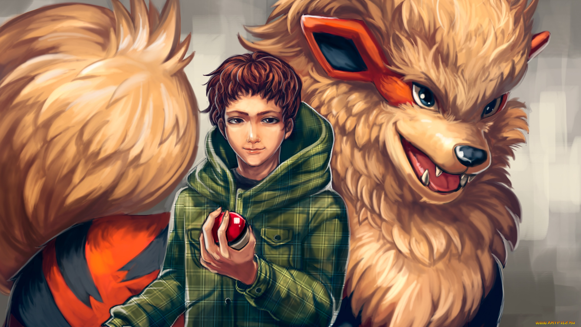 аниме, pokemon, парень, арт, покемон, покебол