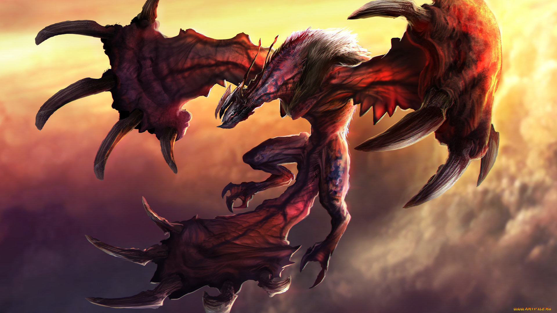 аниме, pokemon, покемон, арт, полёт, небо, когти