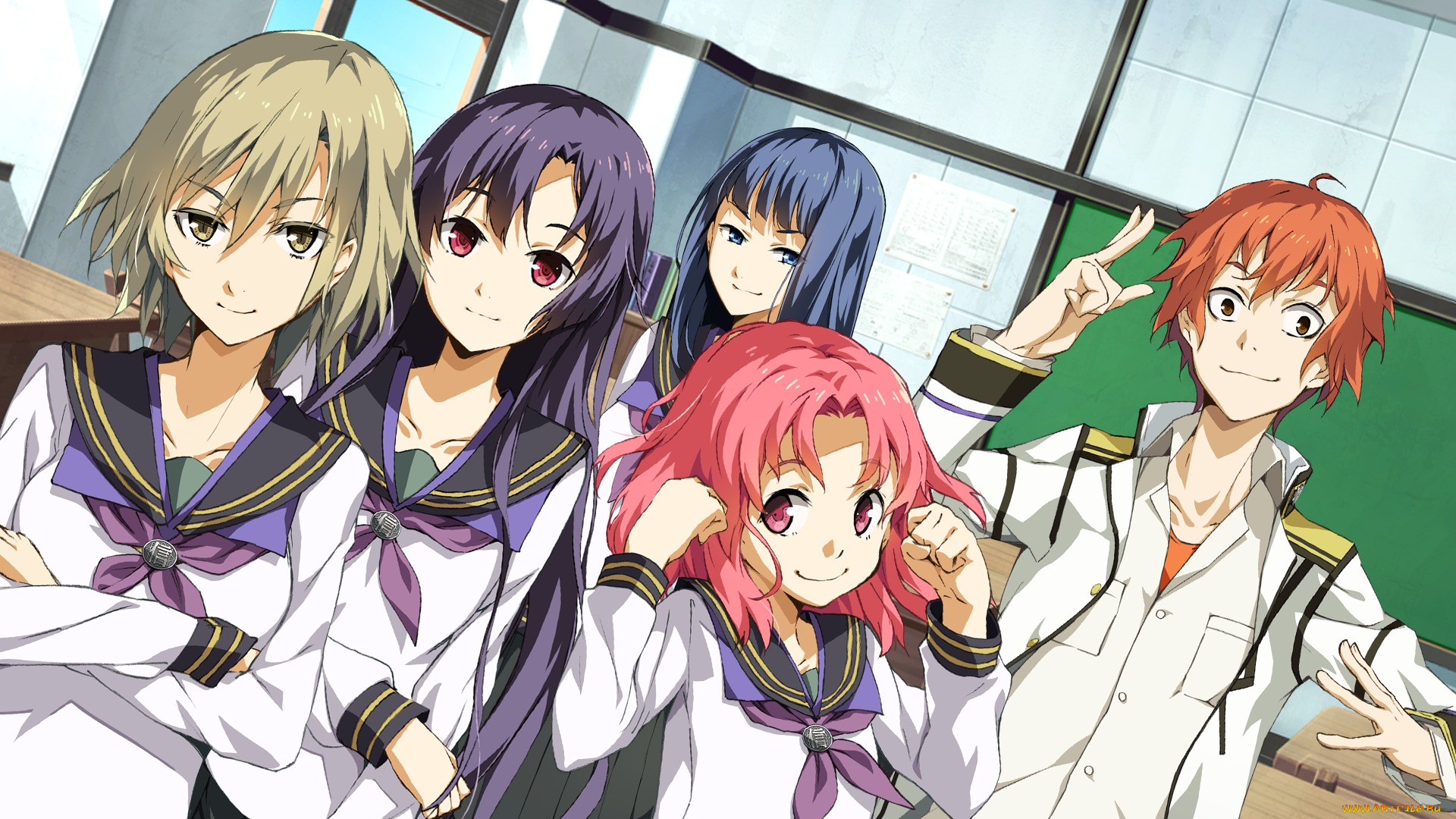 аниме, sousyu, sensinkan-gakuen, hachimyoujin, tatsunobe, ayumi, sera, mizuki, soushuu, senshinkan, gakuen, hachimyoujin, oosugi, harumitsu, парень, девушки, manase, akira, gadou, rinko