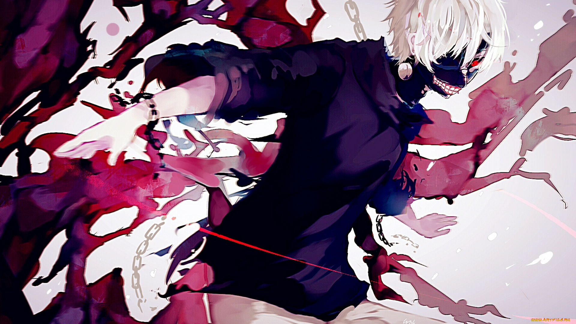 аниме, tokyo, ghoul, miko, арт, tokyo, ghoul, маска, парень, kaneki, ken, цепи