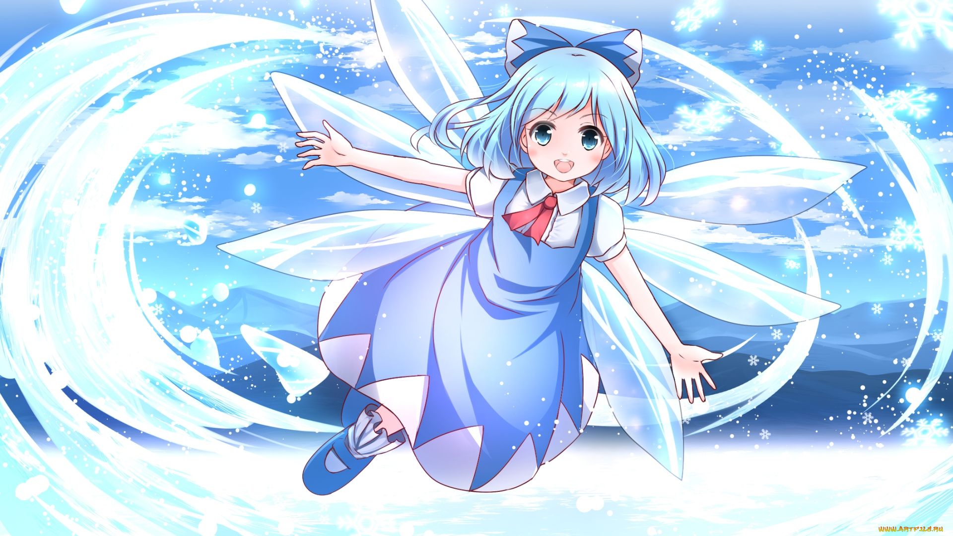аниме, touhou, арт, девочка, фея, cirno, risutaru