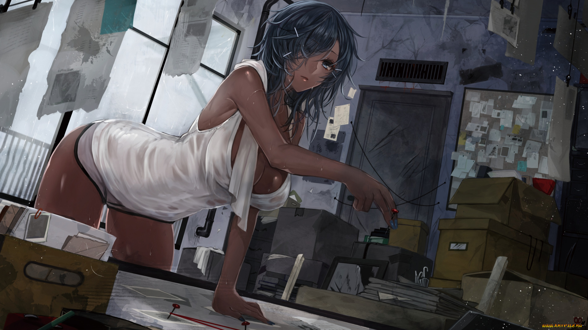 аниме, unknown, , другое, девушка, арт, ut-apt, листовки, комната