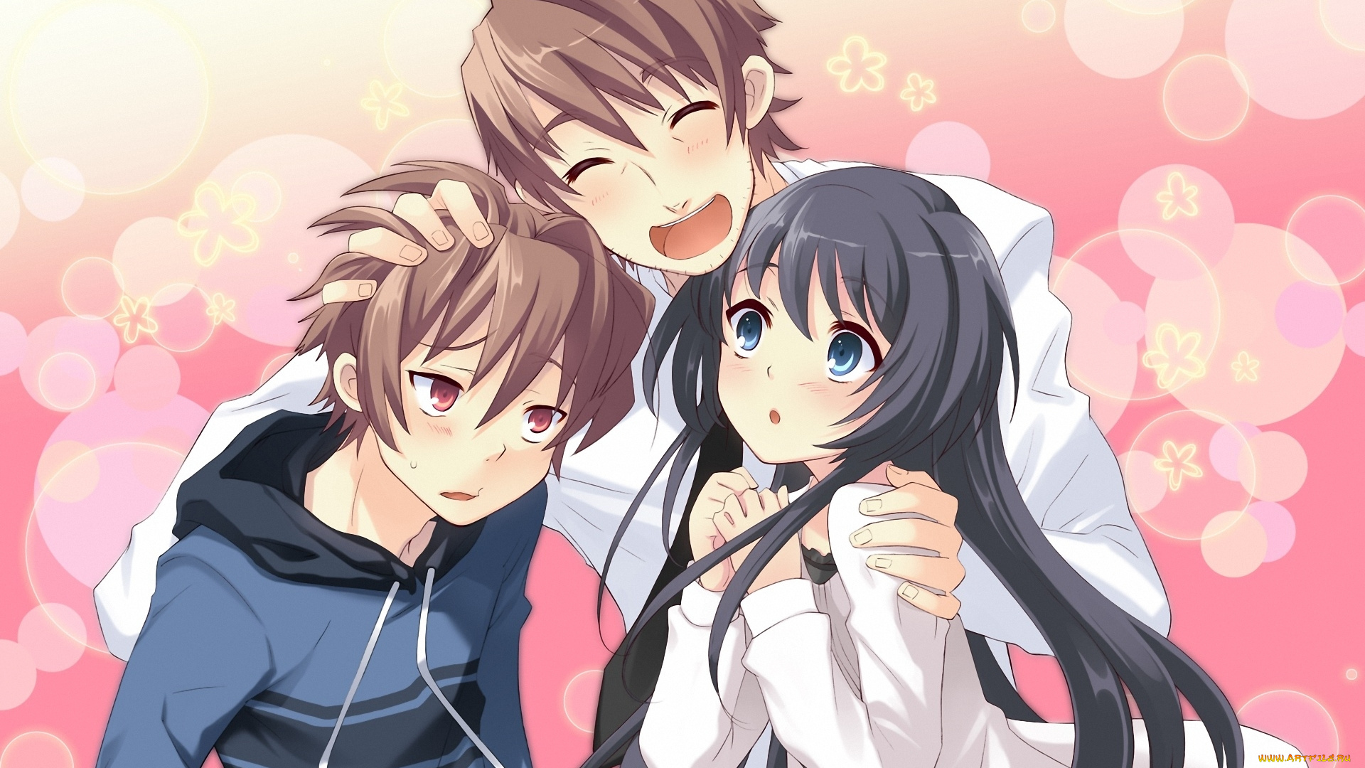 аниме, unknown, , другое, девушка, мужчина, смущение, арт, счастье, парень, дети