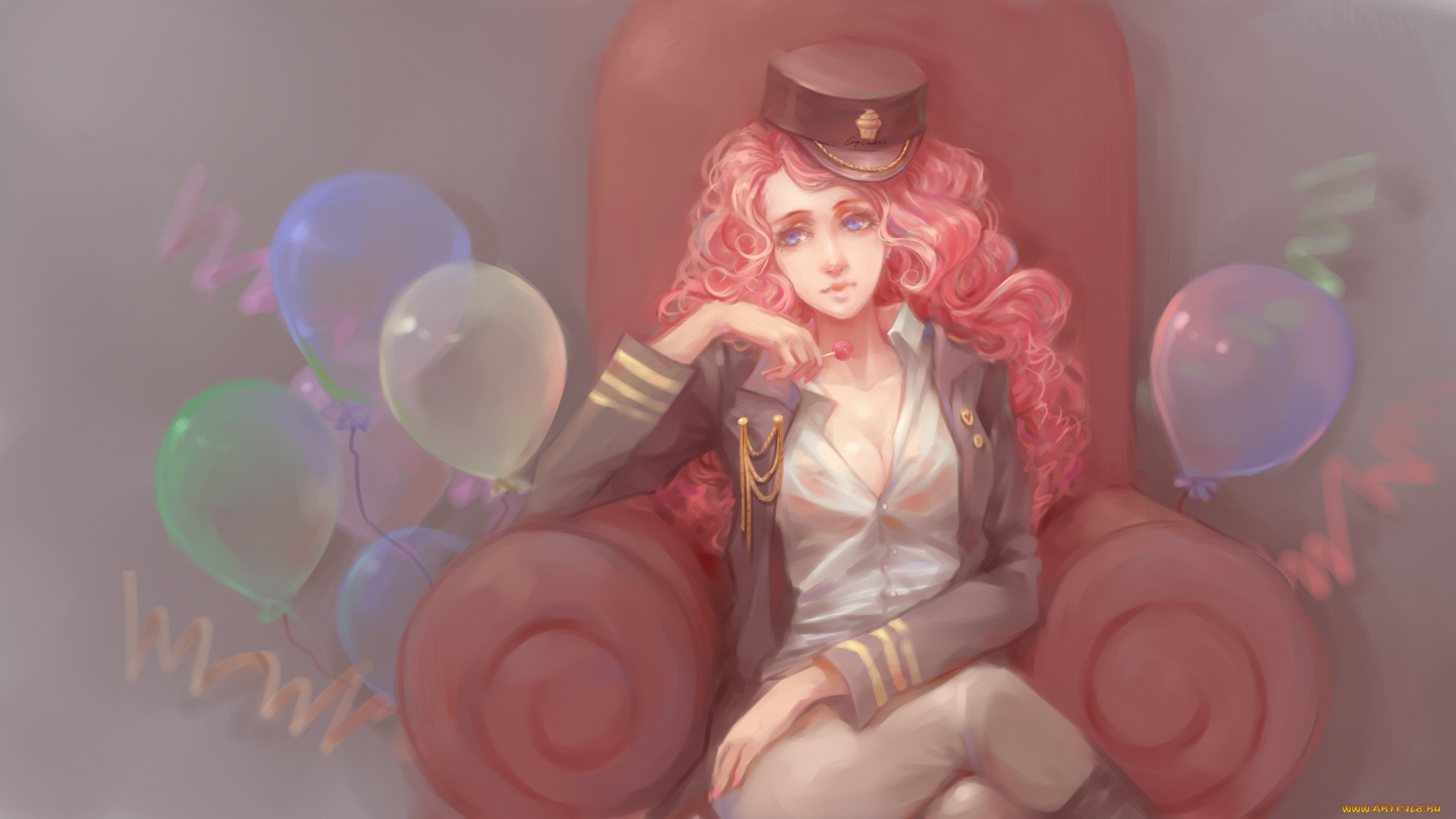 аниме, unknown, , другое, шарики, my, little, pony, friendship, is, magic, девушка, арт, pinki, pie, чупа-чупс, sadsan, сидит, взгляд, кепка