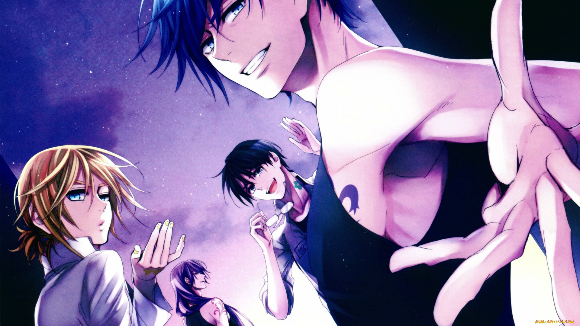 аниме, vocaloid, kioteru, hiyama, ночь, len, kagamine, kaito, kamui, gakupo