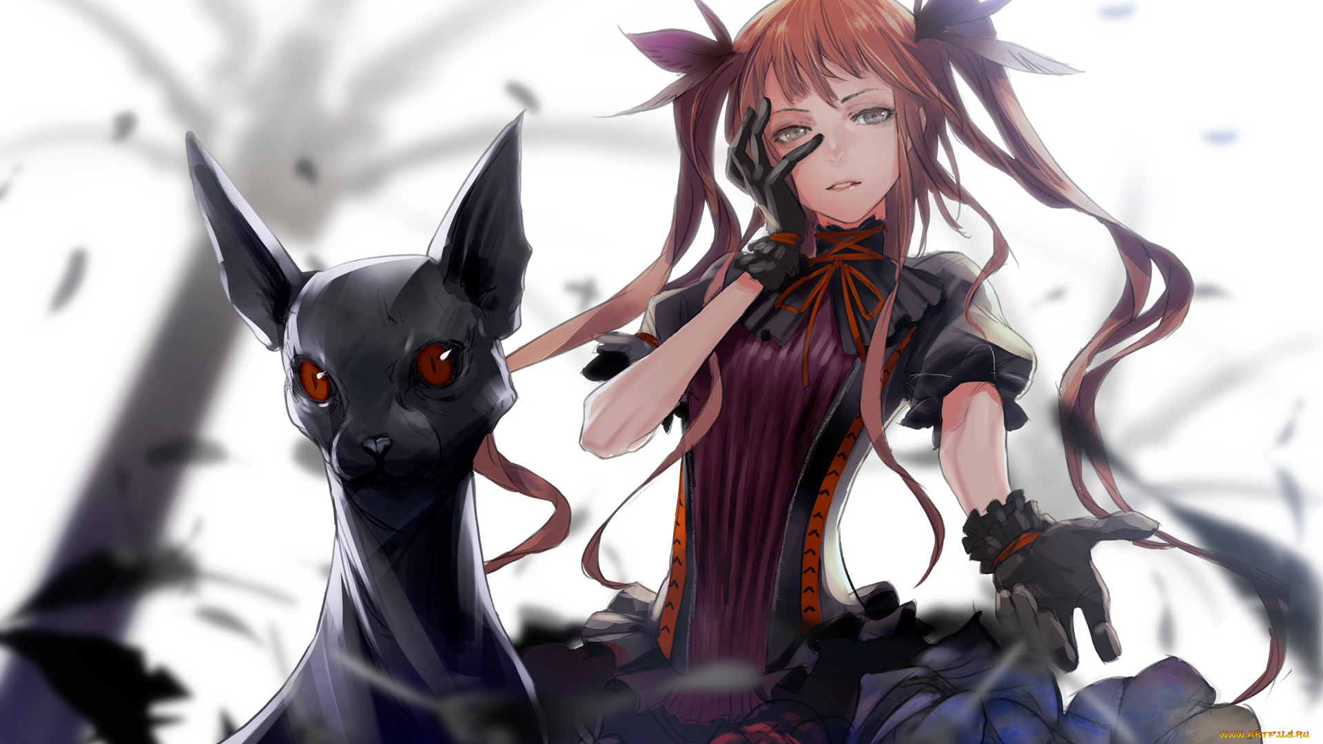 аниме, животные, , существа, девушка, арт, redjuice, животное