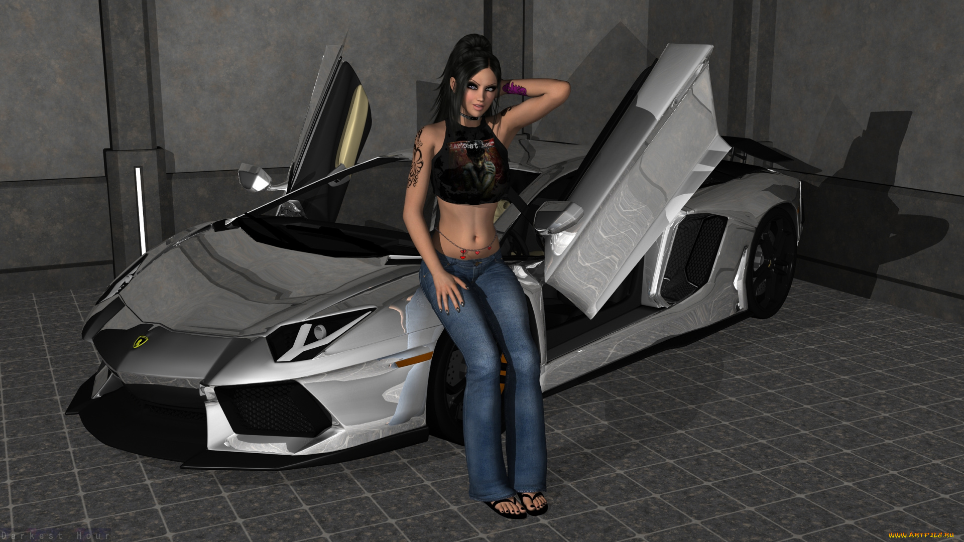 автомобили, 3d, car&girl, автомобиль, взгляд, фон, девушка