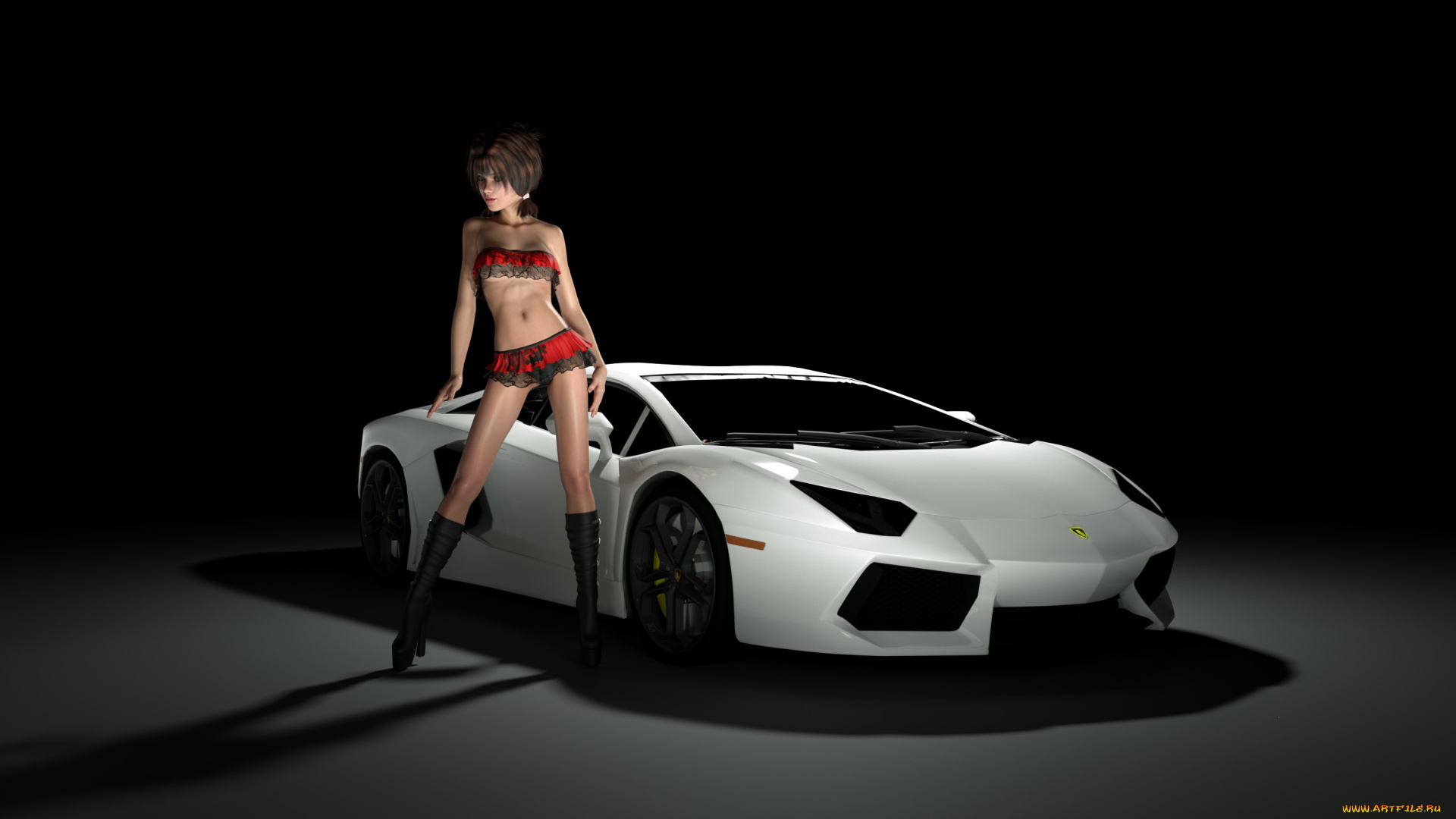 автомобили, 3d, car&girl, девушка, взгляд, фон, автомобиль