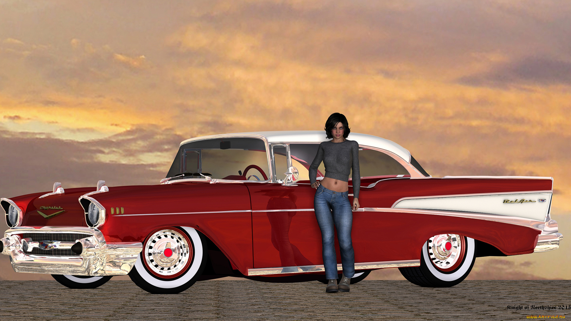 автомобили, 3d, car&girl, девушка, взгляд, фон, автомобиль