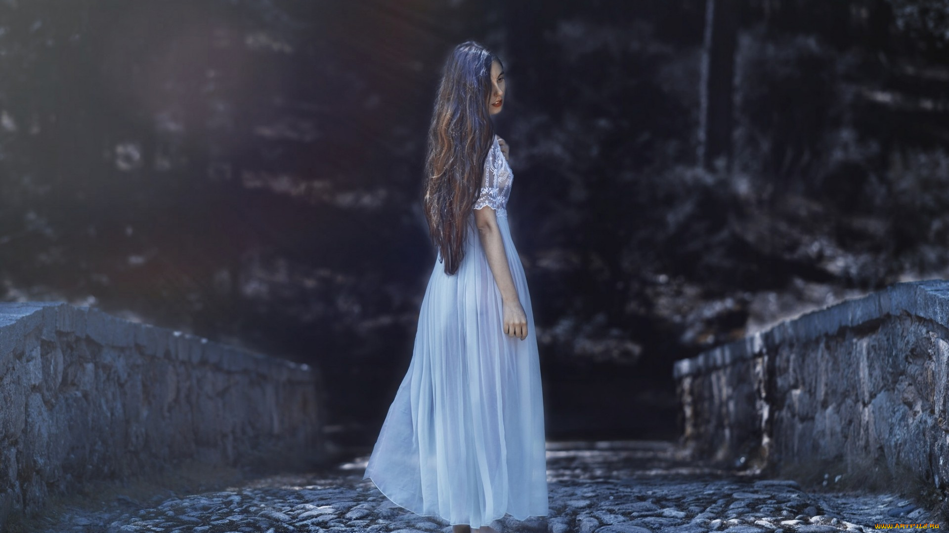 девушки, -unsort, , брюнетки, , шатенки, мост, девушка, leila, amat, настроение, волосы, платье