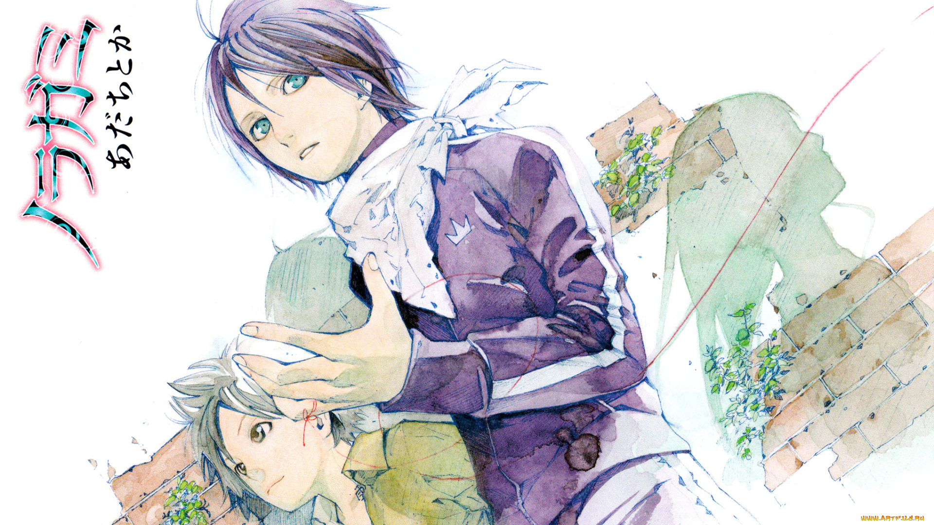 разное, арты, платок, бездомный, бог, красная, нить, парень, noragami, iki, hiyori, yukine, yato, тень, art, демон, toka, adachi