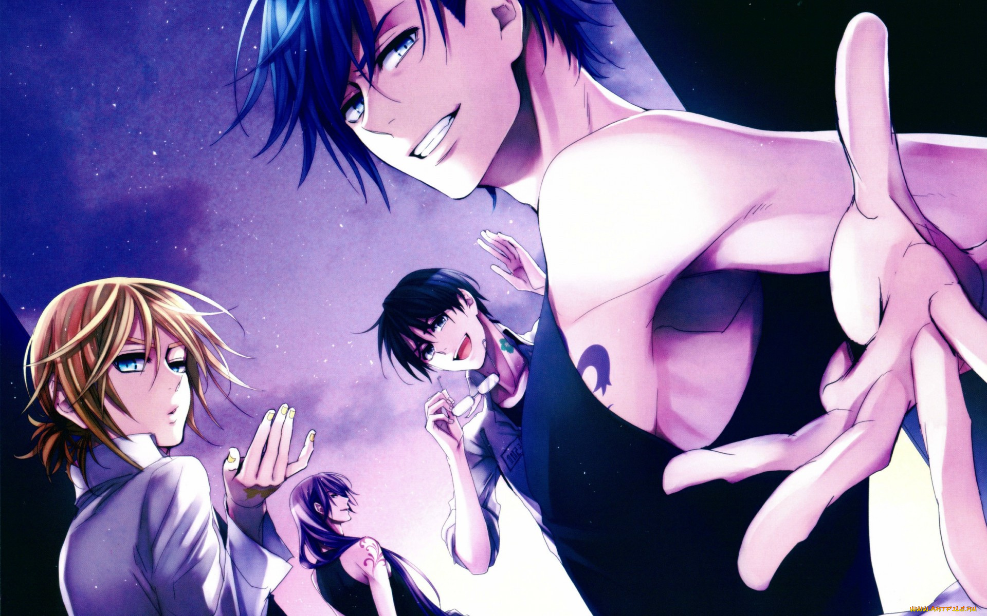 аниме, vocaloid, kioteru, hiyama, ночь, len, kagamine, kaito, kamui, gakupo