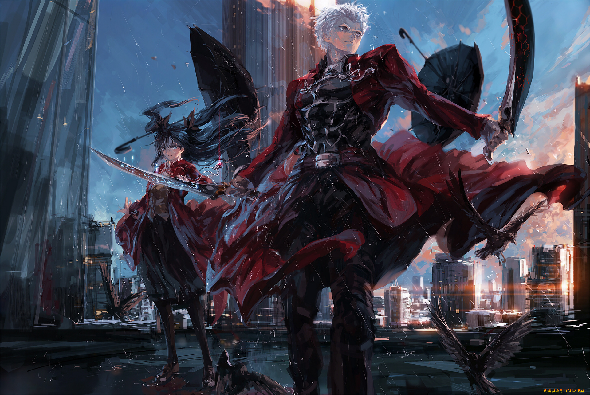 аниме, fate, stay, night, stu, dts, archer, tohsaka, rin, stay, night, upscale, девушка, арт