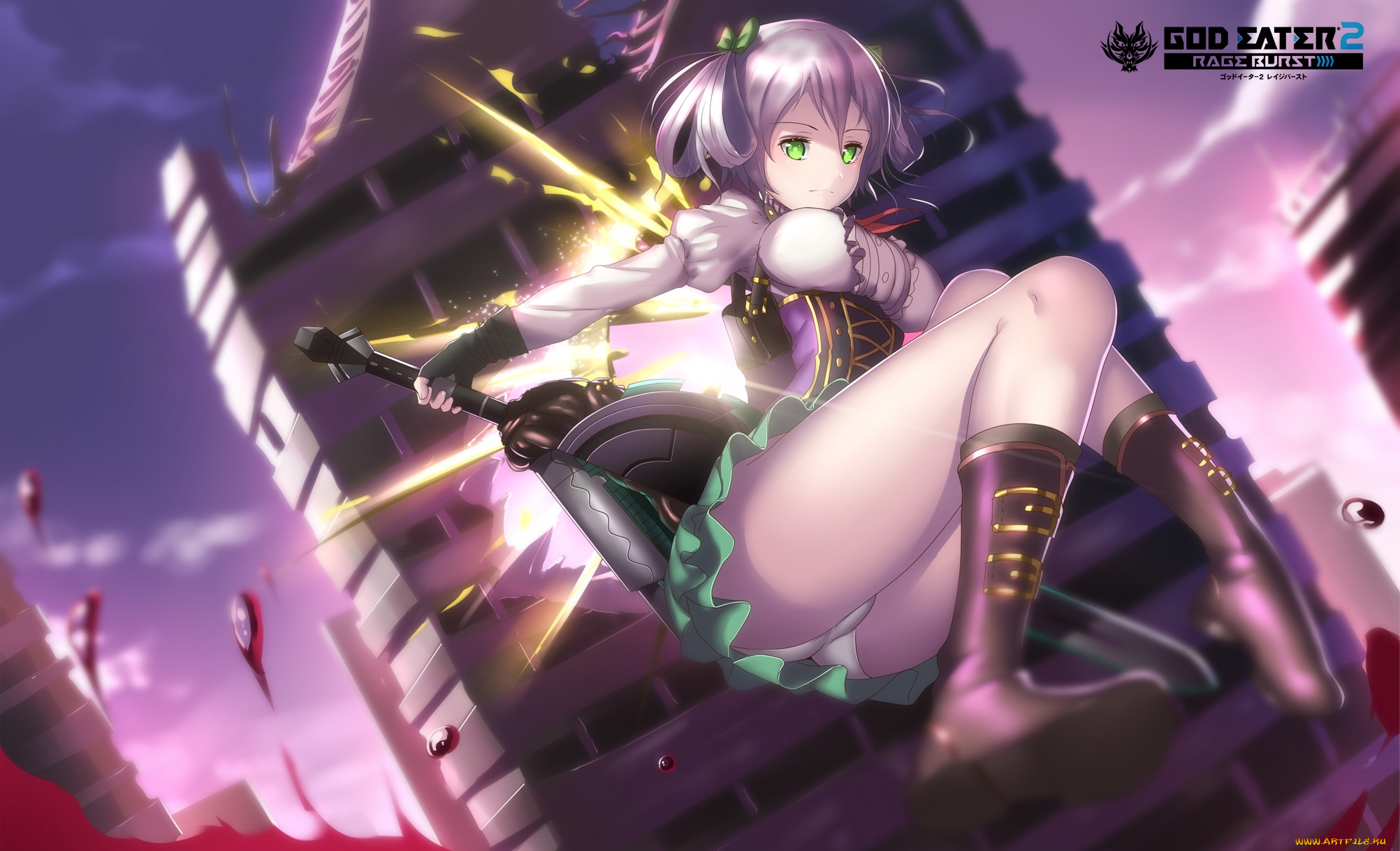 аниме, god, eater, оружие, кровь, здание, город, hkzxd0554, арт, девушка, god, eater