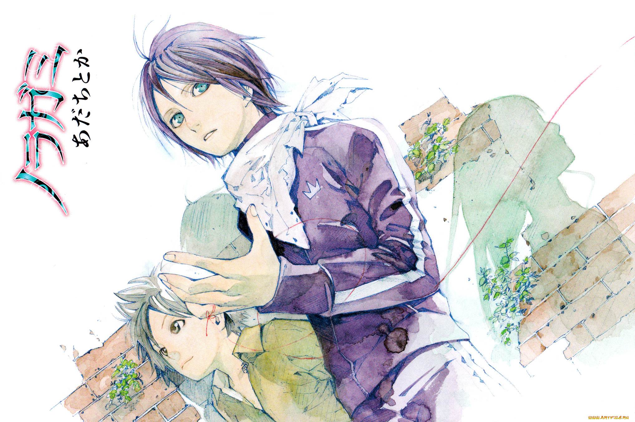 разное, арты, платок, бездомный, бог, красная, нить, парень, noragami, iki, hiyori, yukine, yato, тень, art, демон, toka, adachi