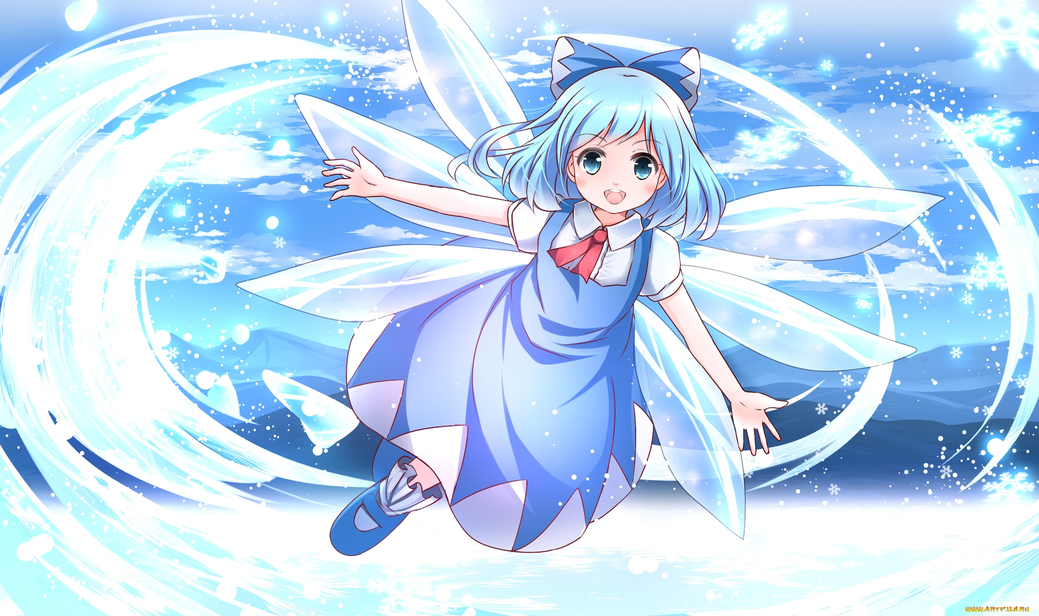 аниме, touhou, арт, девочка, фея, cirno, risutaru