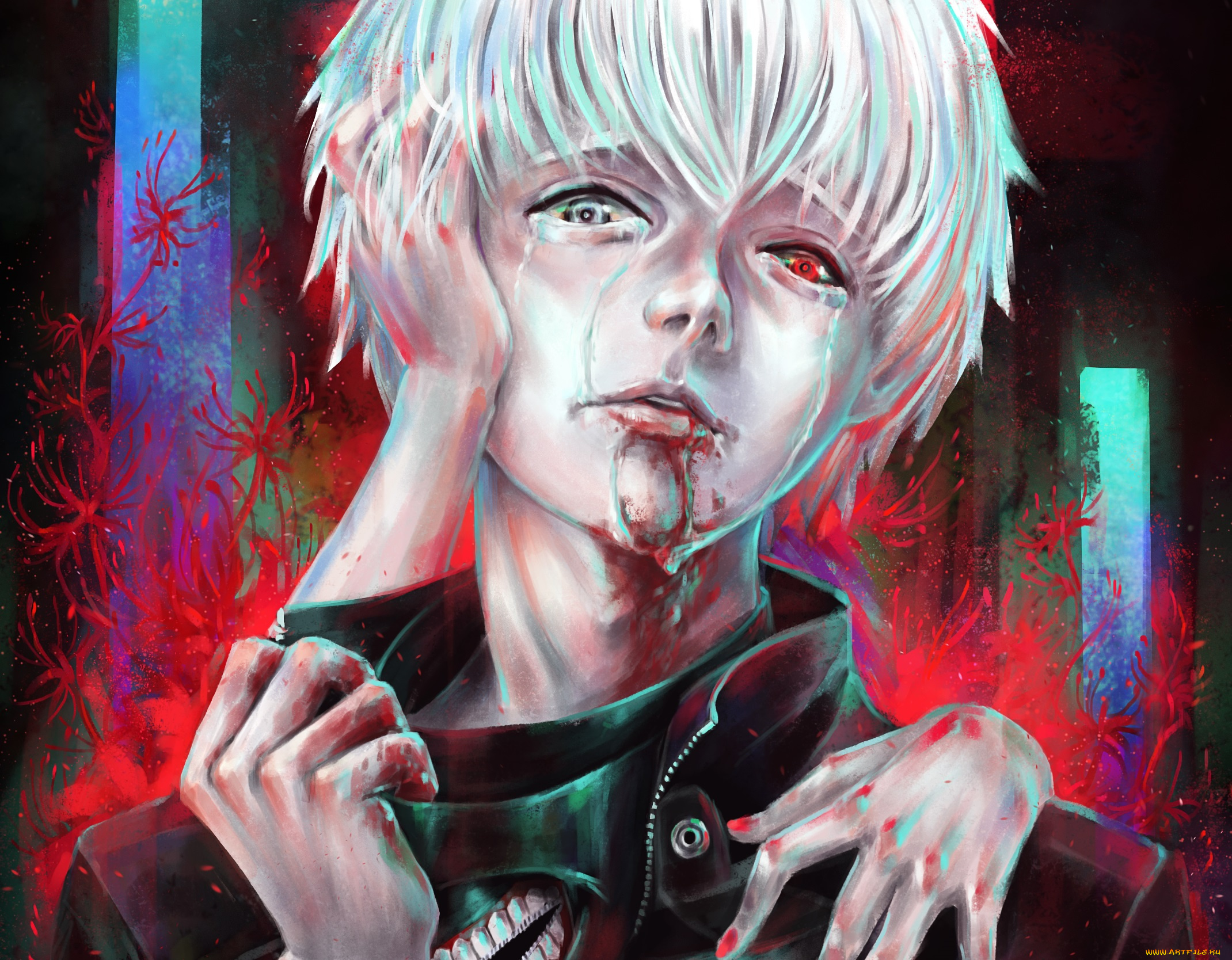 аниме, tokyo, ghoul, токийский, гуль, арт, кен, канеки, взгляд, парень