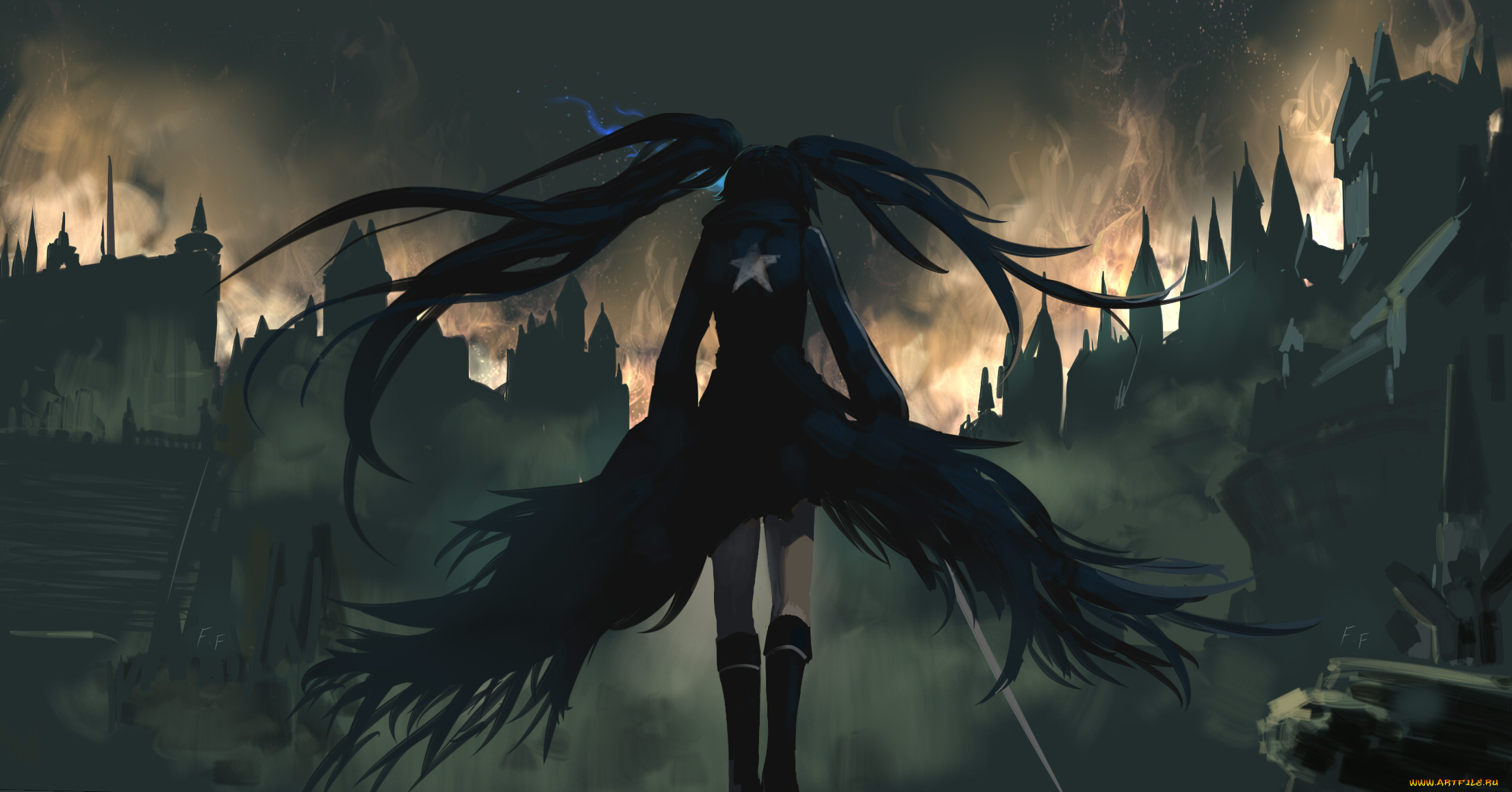 аниме, black, rock, shooter, bloodborne, kuroi, mato, силуэт, девушка, black, rock, shooter, otaku, artist, арт