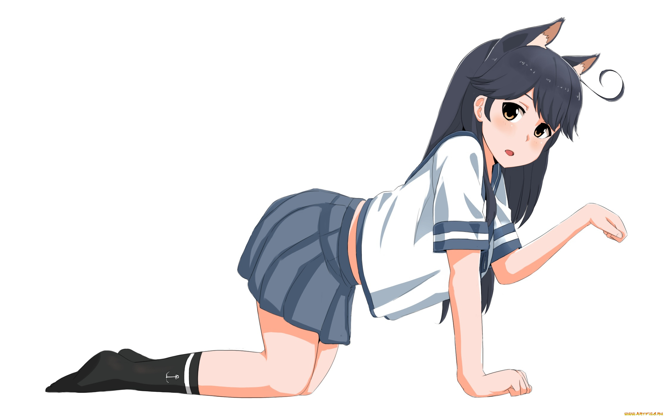 аниме, kantai, collection, арт, ritsancrossover, nao, kancolle, ushio, kantai, collection, девочка, белый, фон