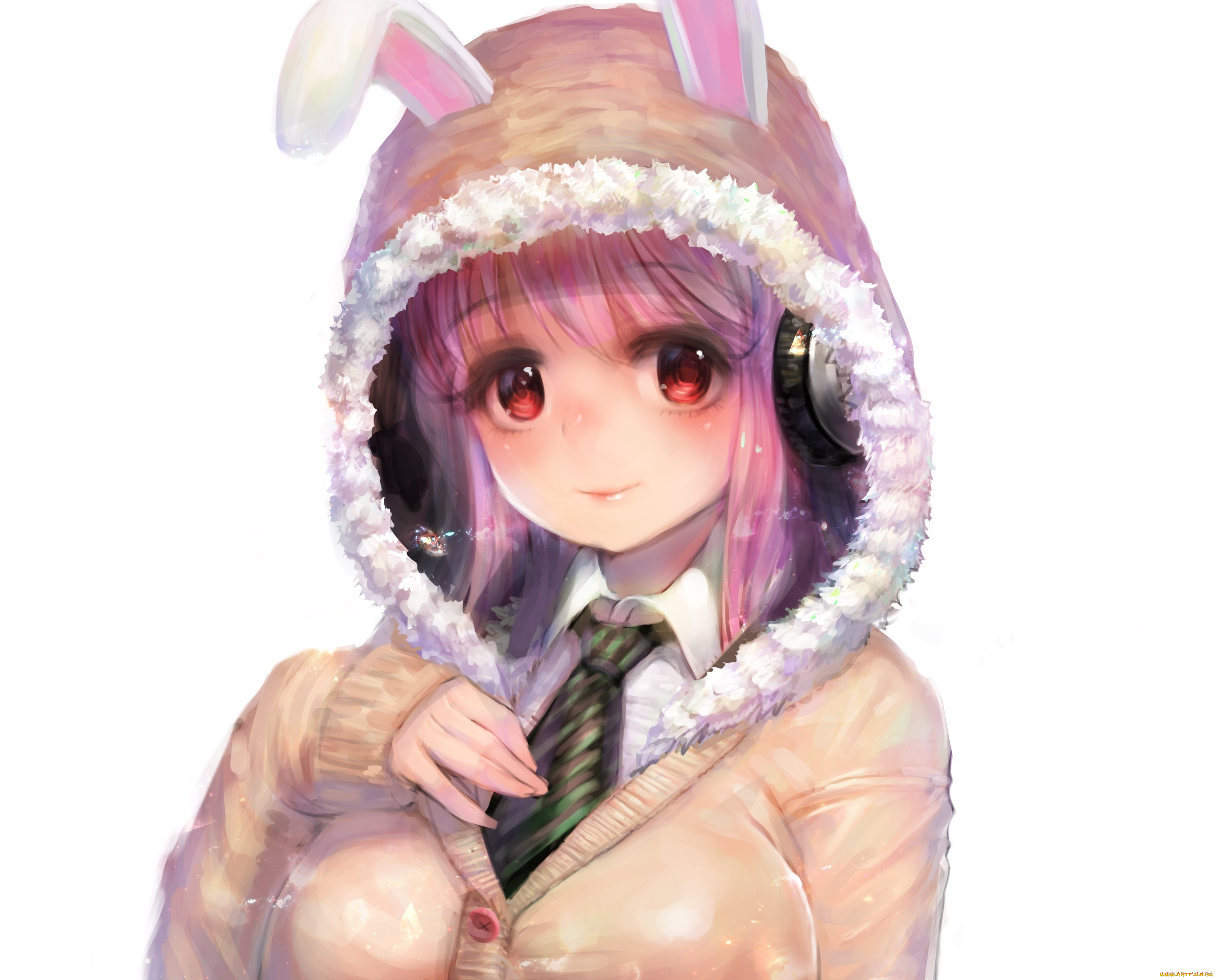 аниме, super, sonico, super, sonico, nitroplus, наушники, ушки, zonekiller10, капюшон, арт, девушка, улыбка