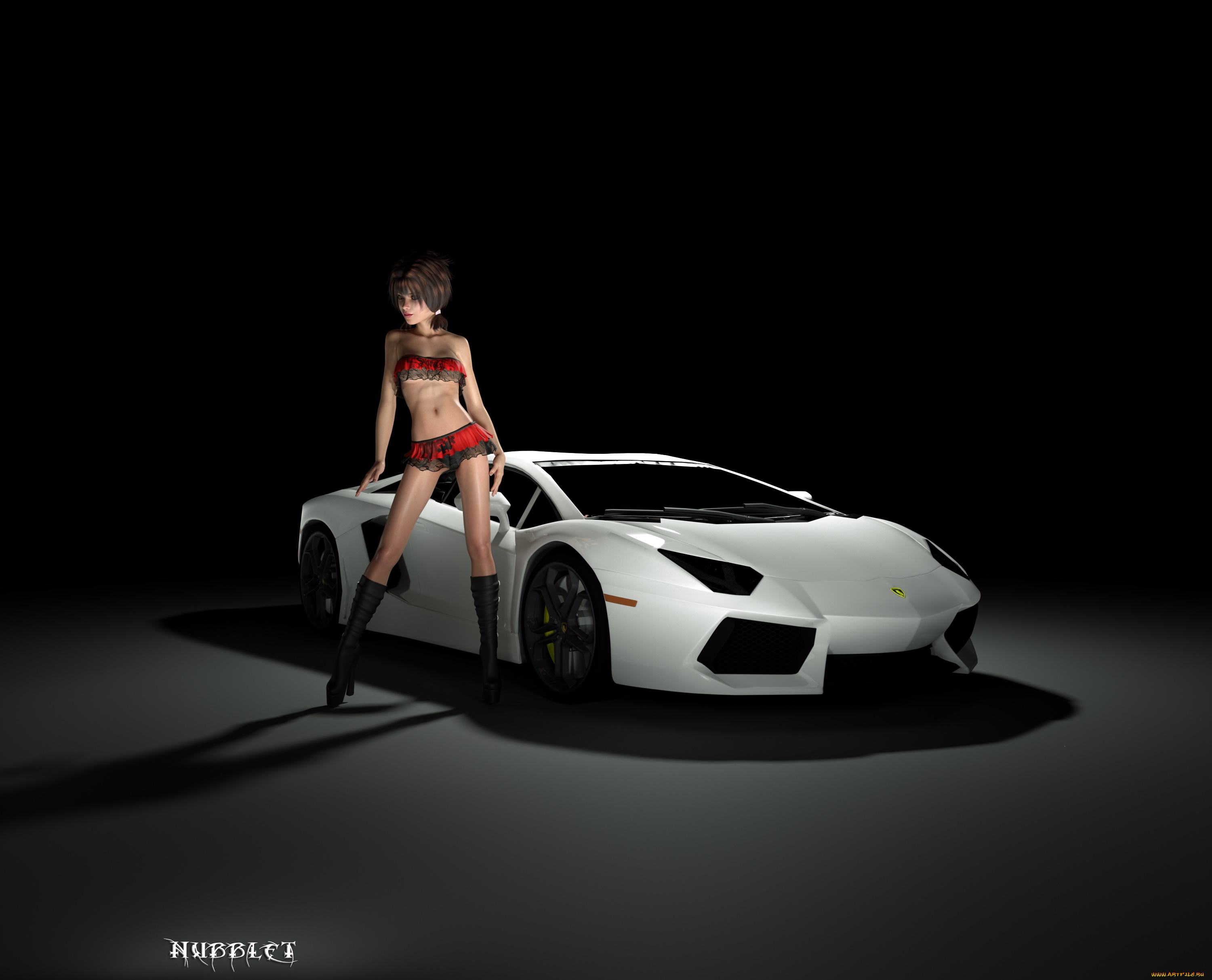 автомобили, 3d, car&girl, девушка, взгляд, фон, автомобиль