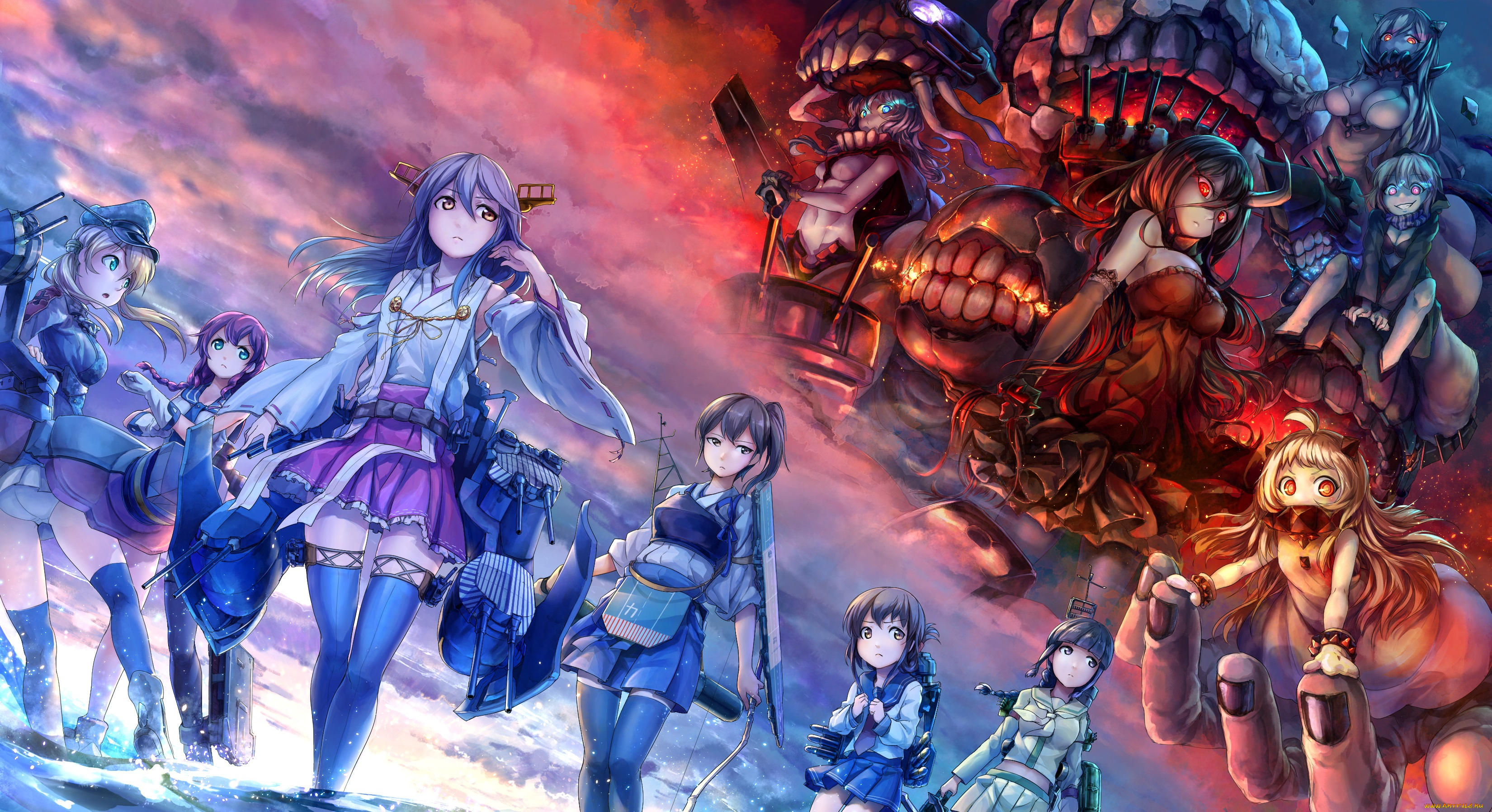 аниме, kantai, collection, девушки, арт, akama, zenta, оружие, персонажи