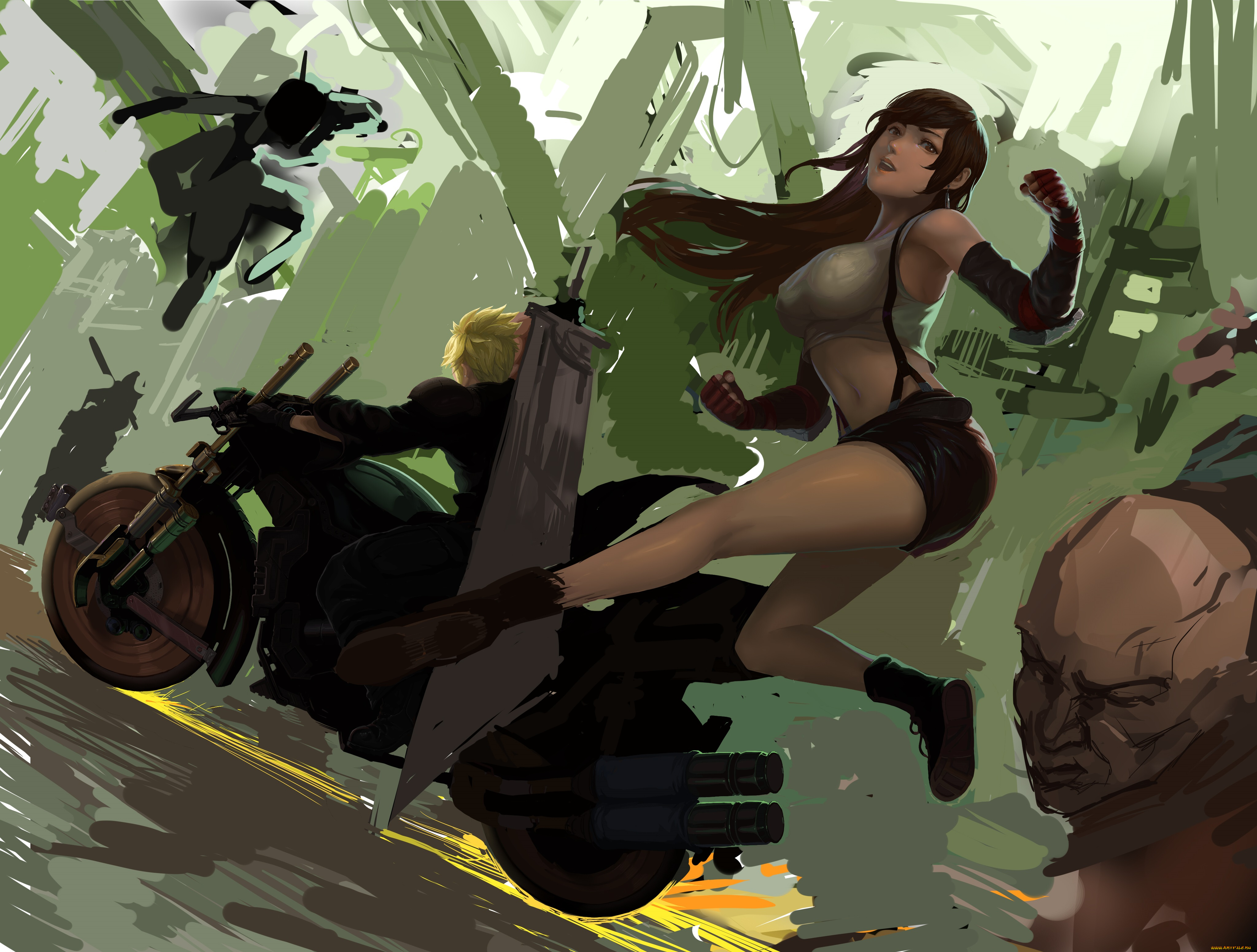 аниме, final, fantasy, парень, zymv587, арт, девушка, мотоцикл, tifa, lockhart, cloud, strife, final, fantasy