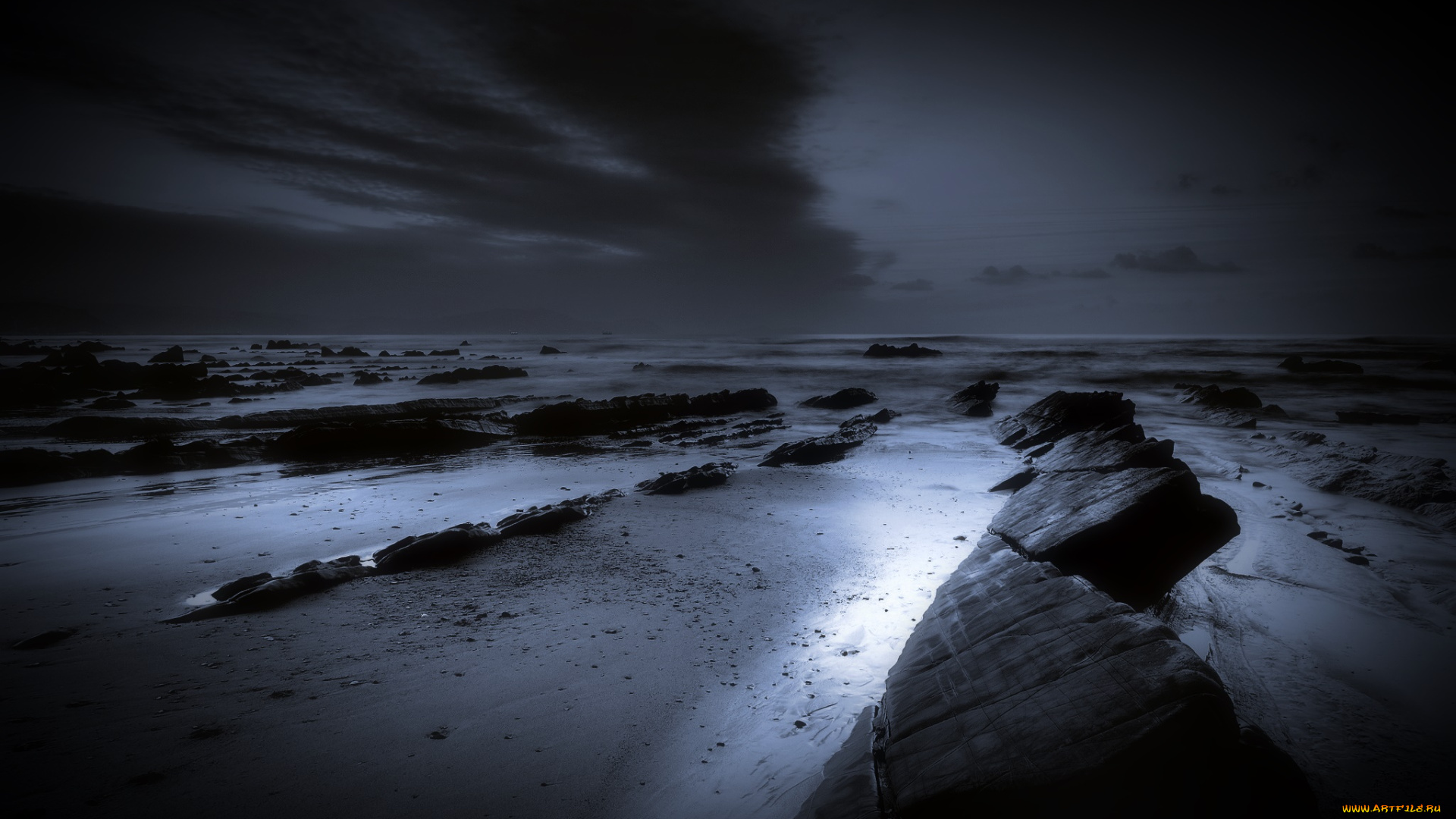 природа, побережье, море, камни, облака