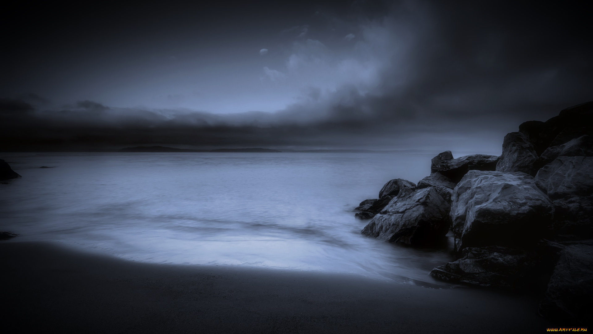 природа, побережье, облака, камни, море