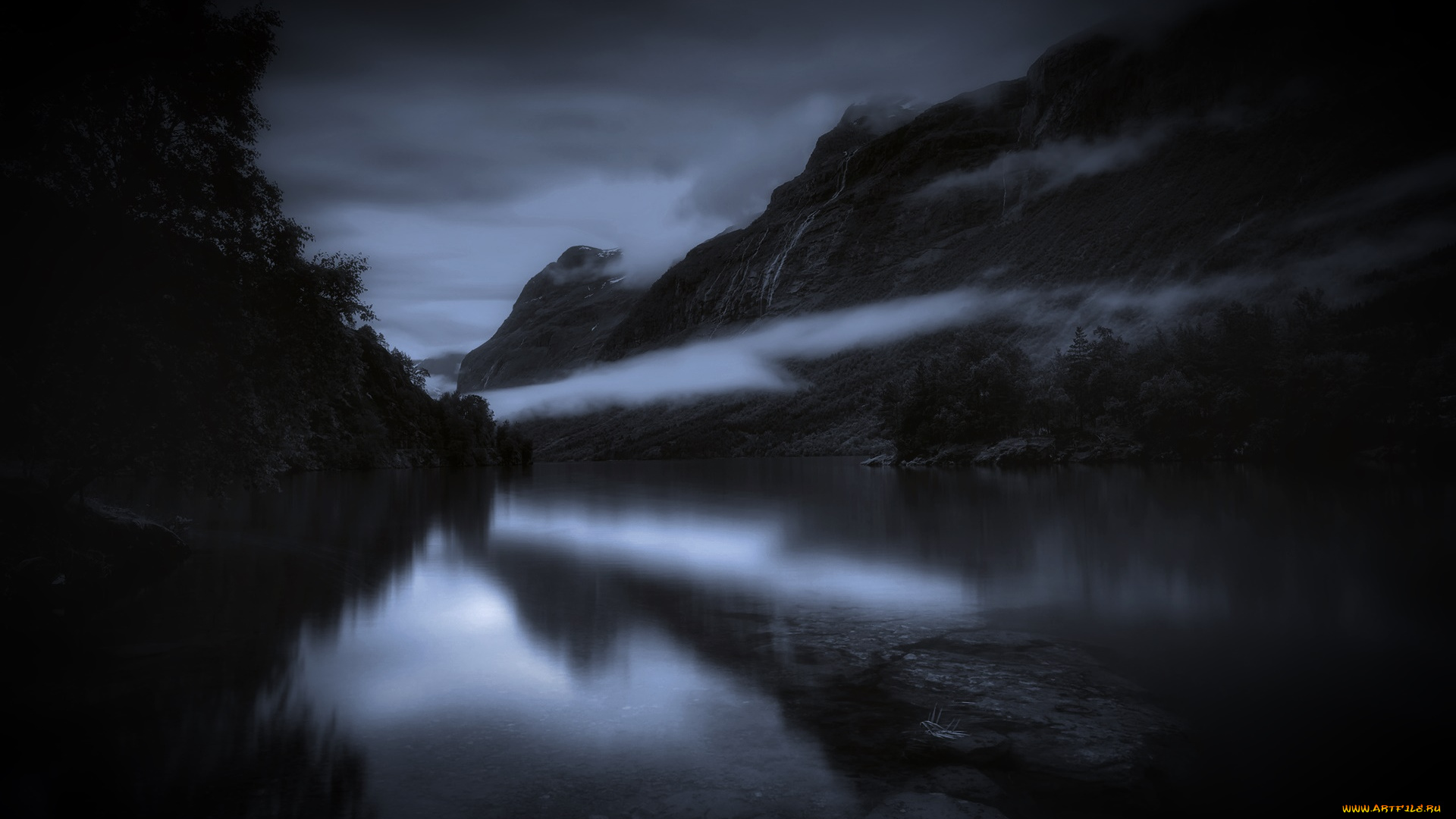 природа, реки, озера, ночь, река, горы