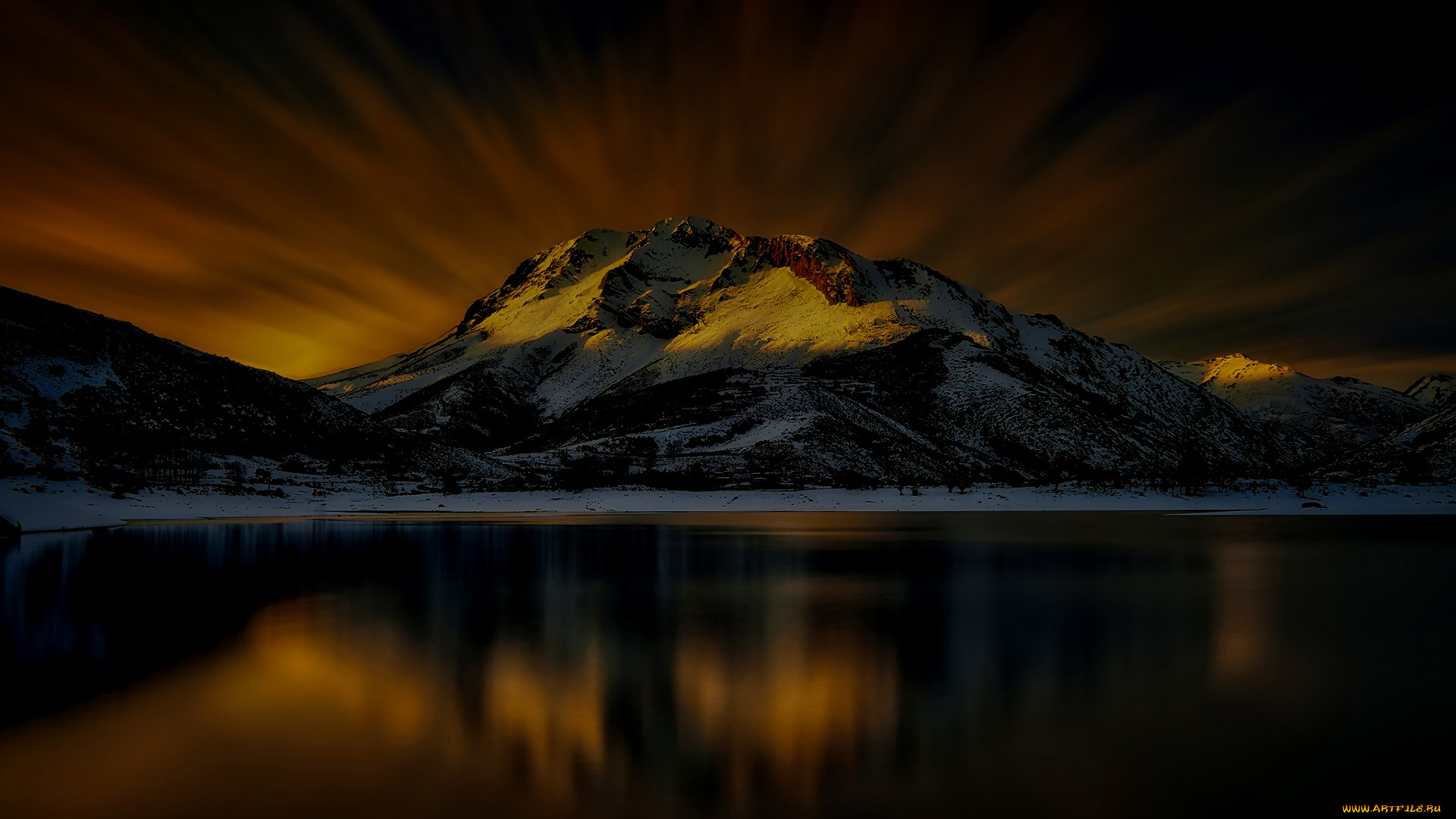 природа, восходы, закаты, ночь, закат, озеро, горы