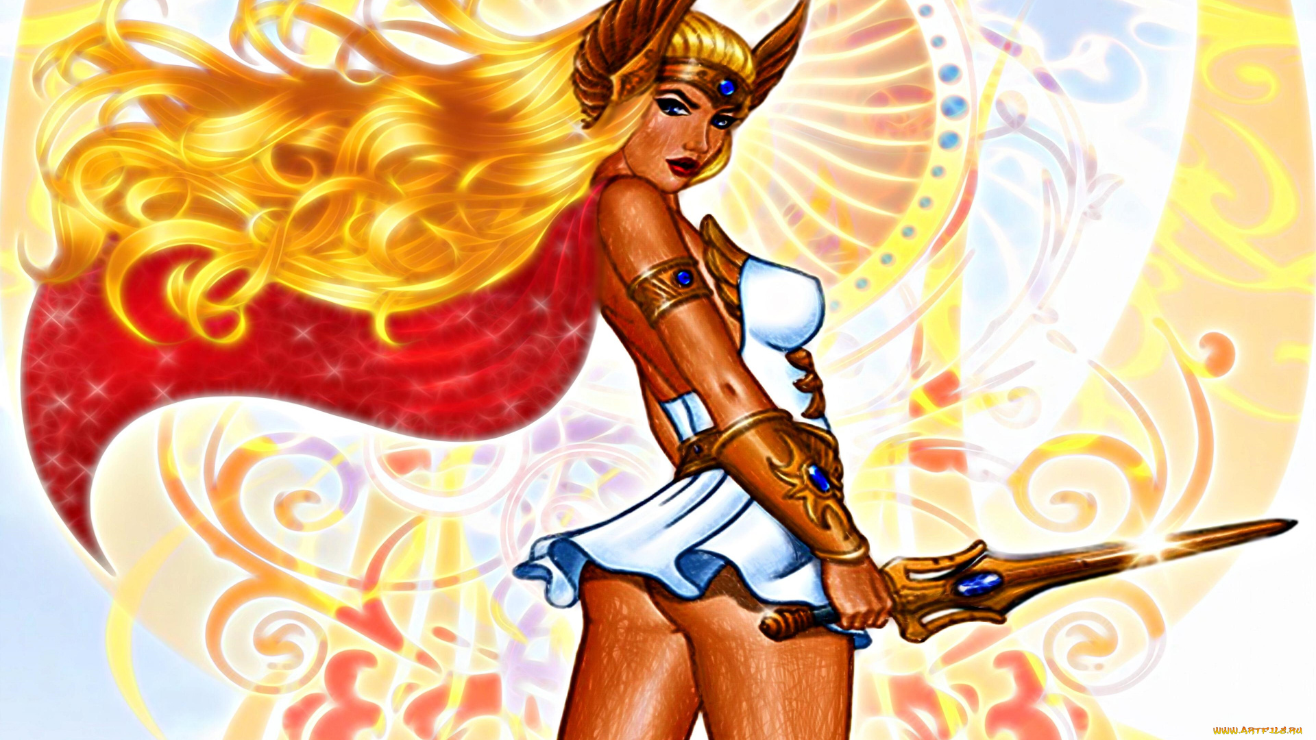 рисованное, комиксы, униформа, меч, взгляд, фон, девушка