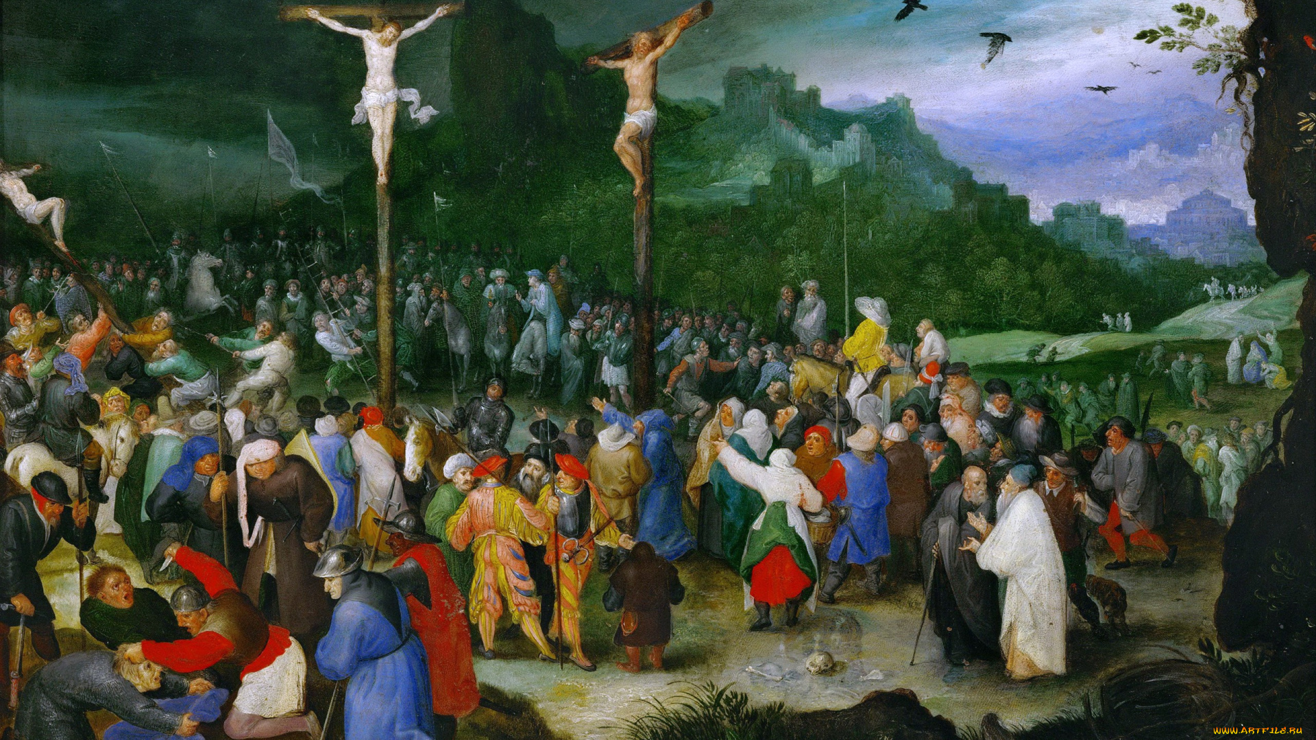 рисованное, живопись, Ян, брейгель, старший, мифология, распятие, картина