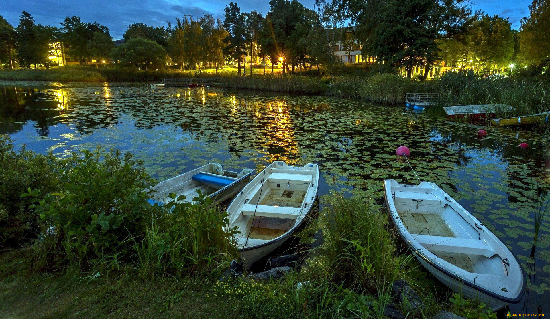 корабли, лодки, , шлюпки, пруд, вечер