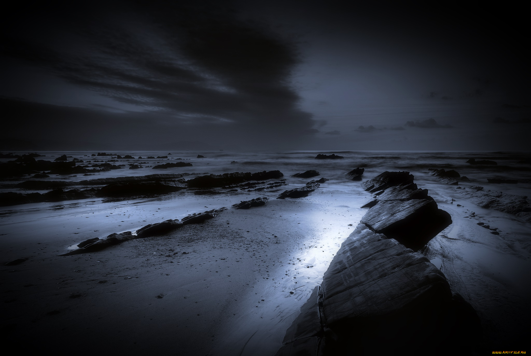 природа, побережье, море, камни, облака