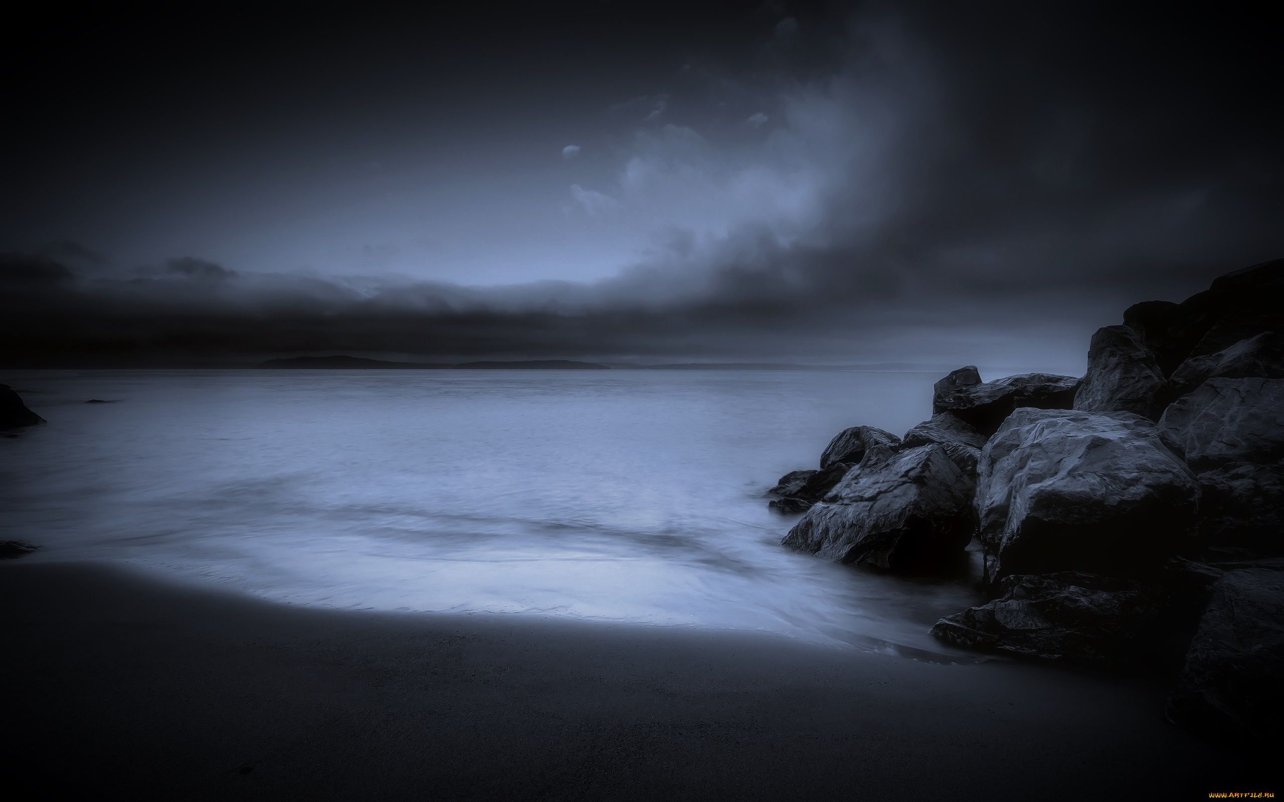 природа, побережье, облака, камни, море