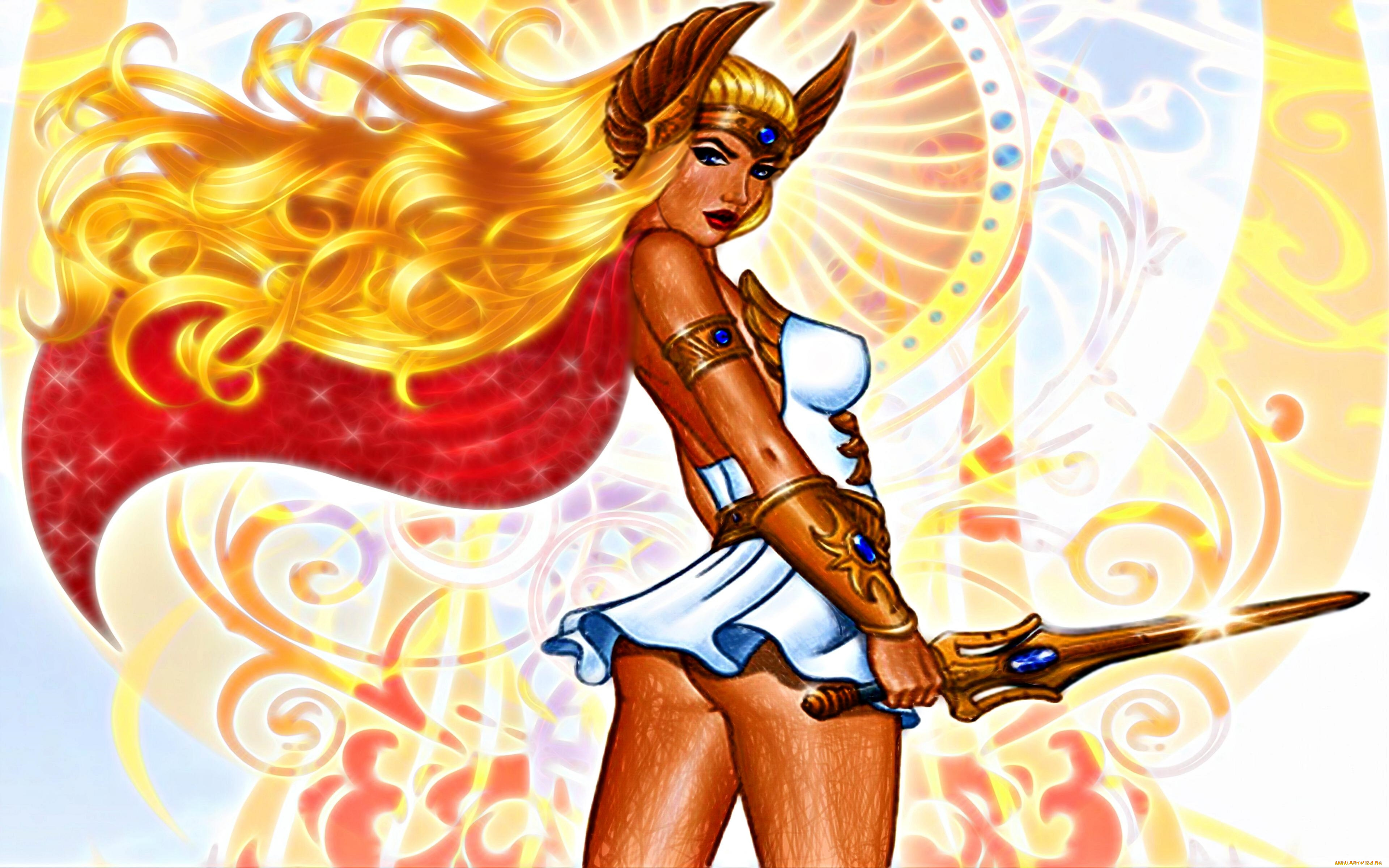 рисованное, комиксы, униформа, меч, взгляд, фон, девушка