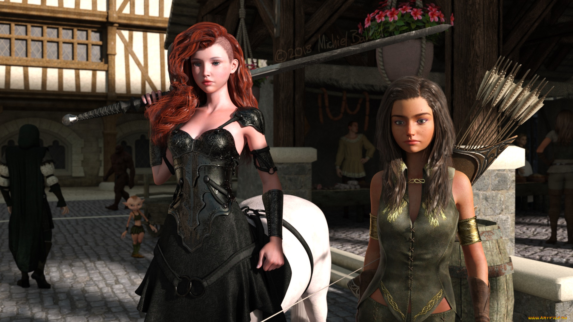 3д, графика, фантазия, , fantasy, девушки, взгляд, фон