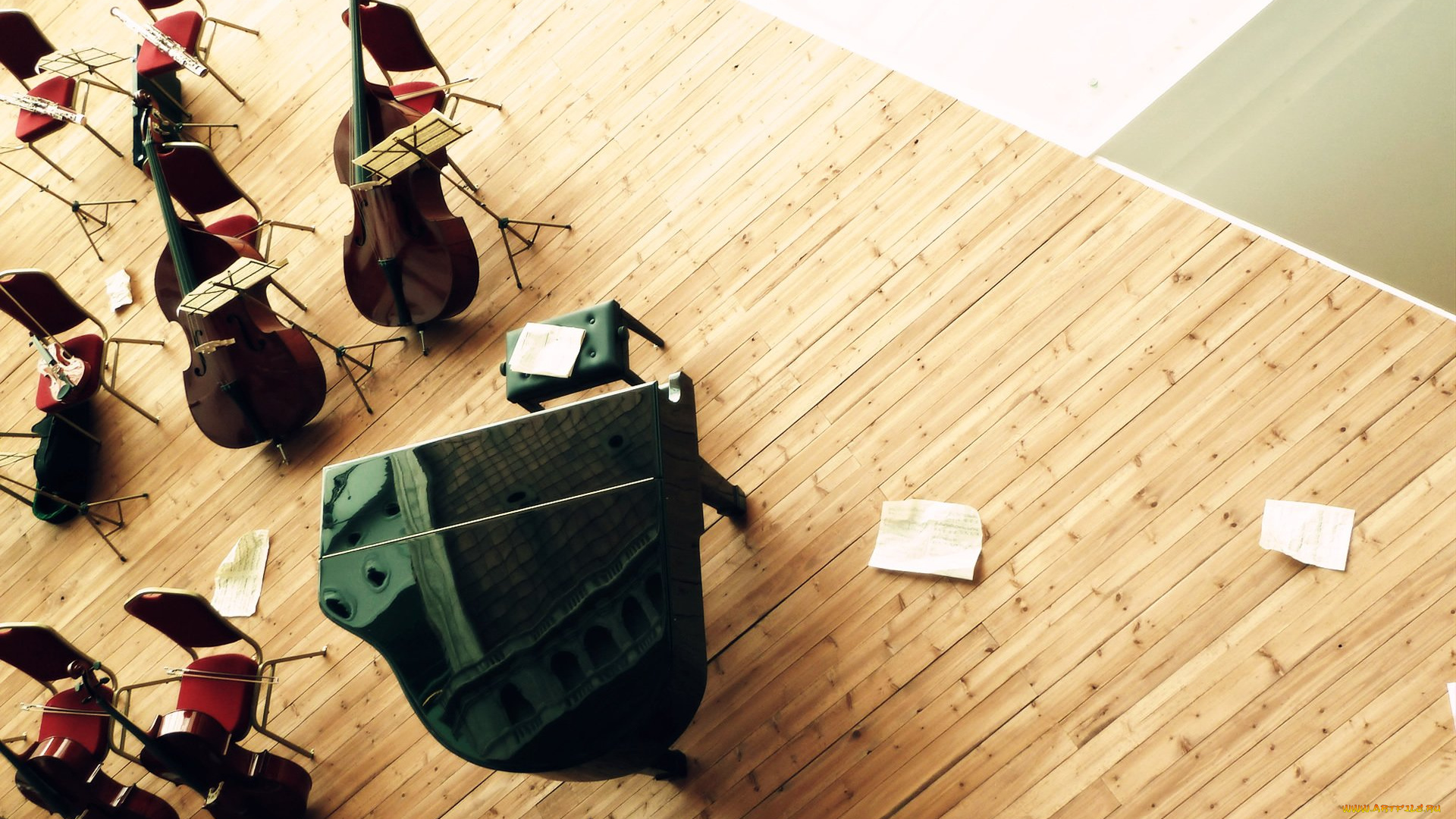 музыка, -музыкальные, инструменты, виолончель, стул, рояль, пюпитр