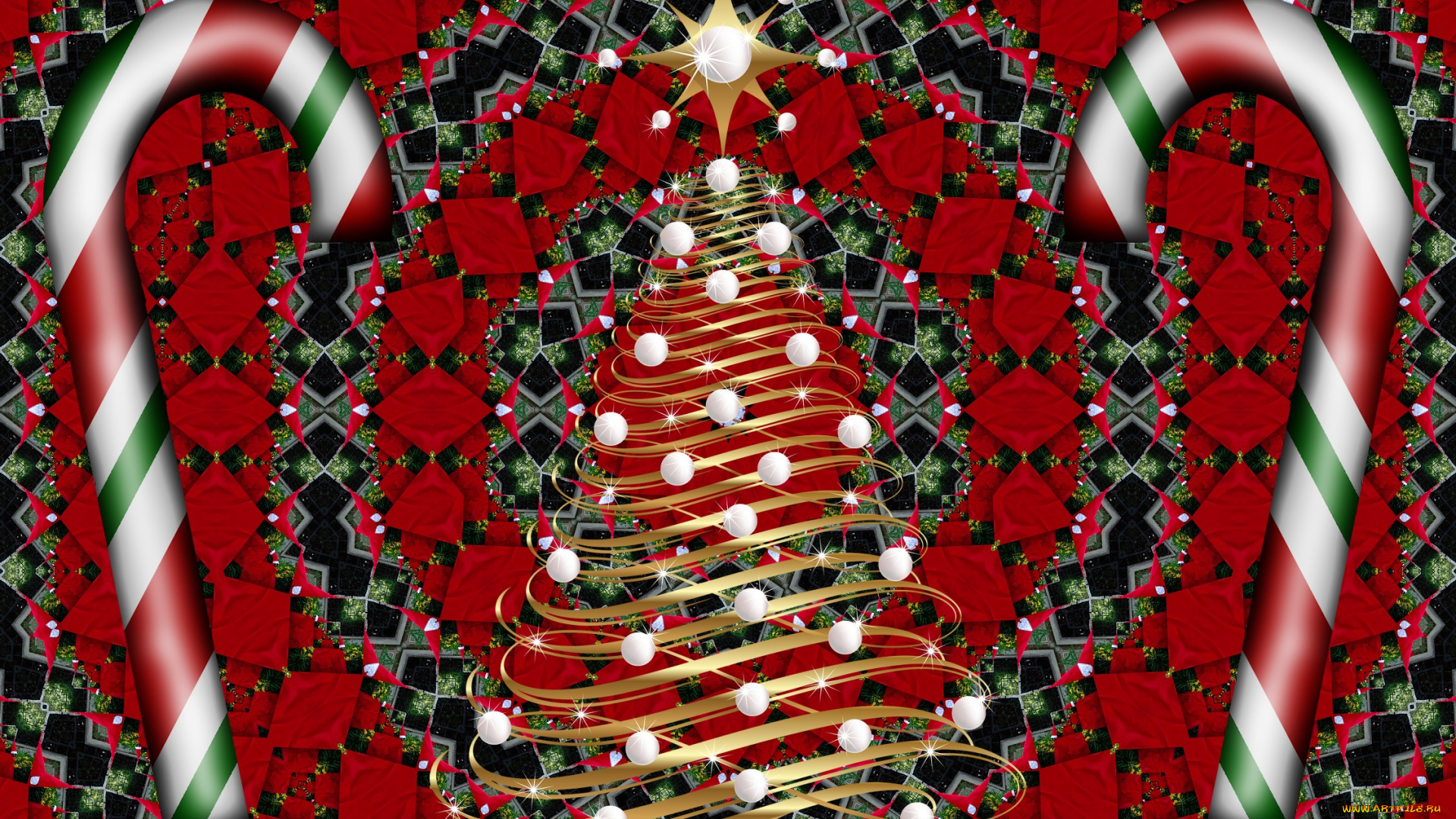 праздничные, 3д, графика, , новый, год, фон, украшения, венок, елка