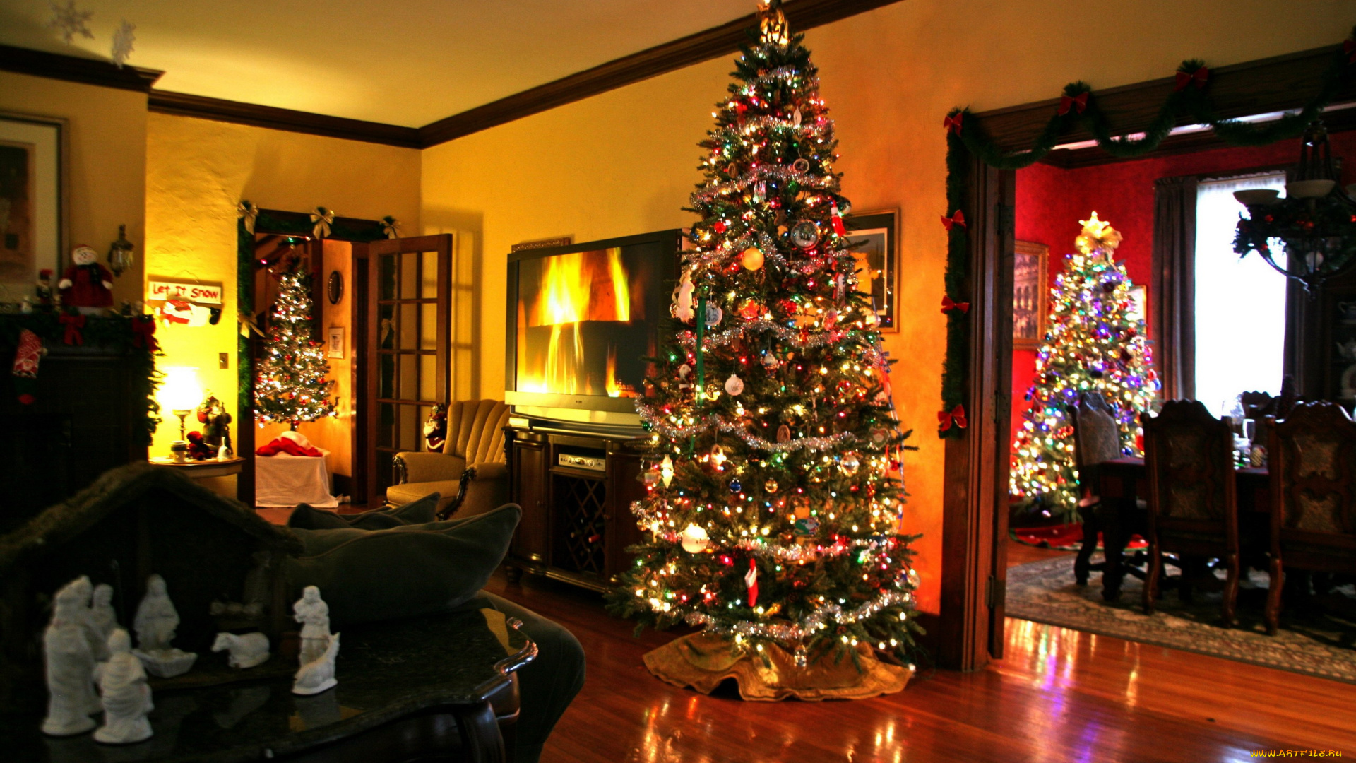 праздничные, Ёлки, елки, комната